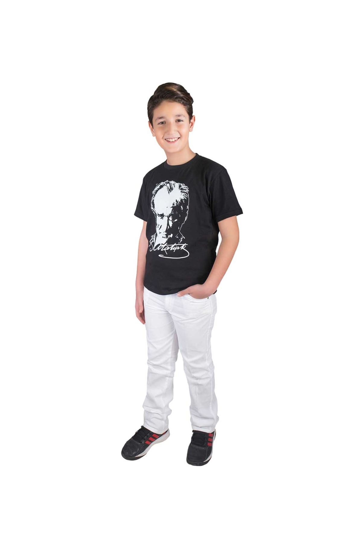 Siyah Atatürk Baskılı Çocuk Pamuklu Tişört