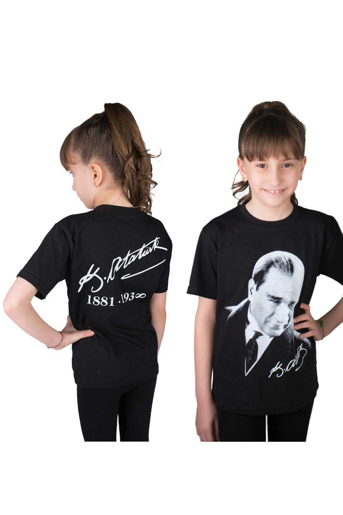 Siyah Arkası İmzalı Çift Baskılı Atatürk Tişört
