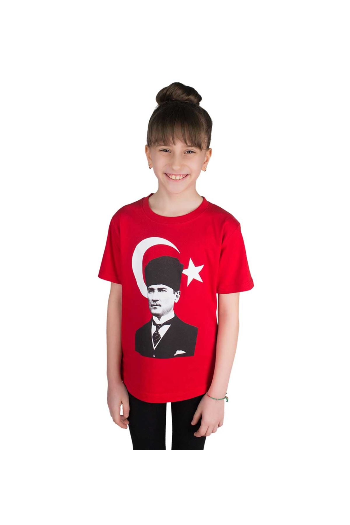 Kırmızı Atatürk ve Bayrak Baskılı Pamuklu Tişört
