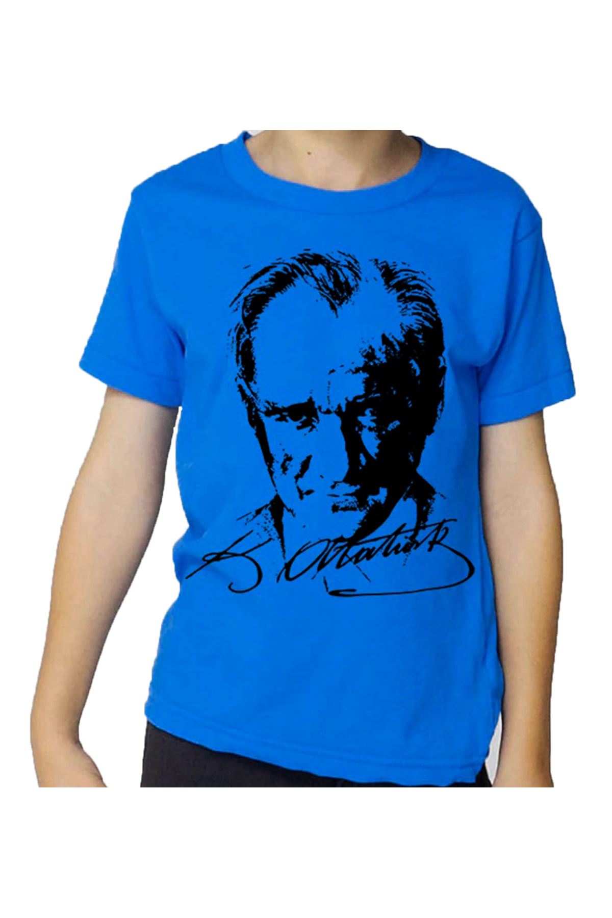 Mavi Atatürk Baskılı Pamuklu Tişört