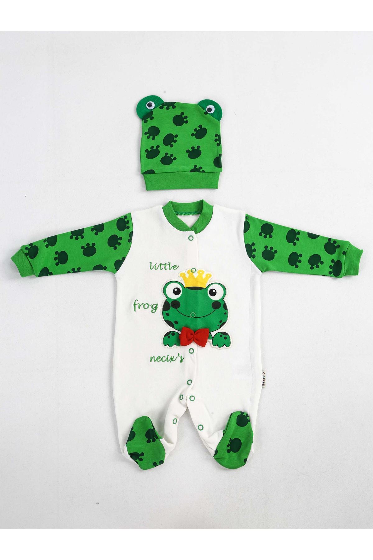 Green And White Baby Overalls With Hat