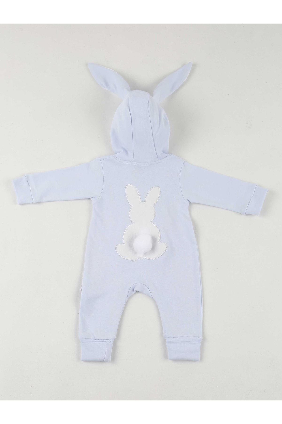 Blue Rabbit Ears Pompom Baby Jumpsuit