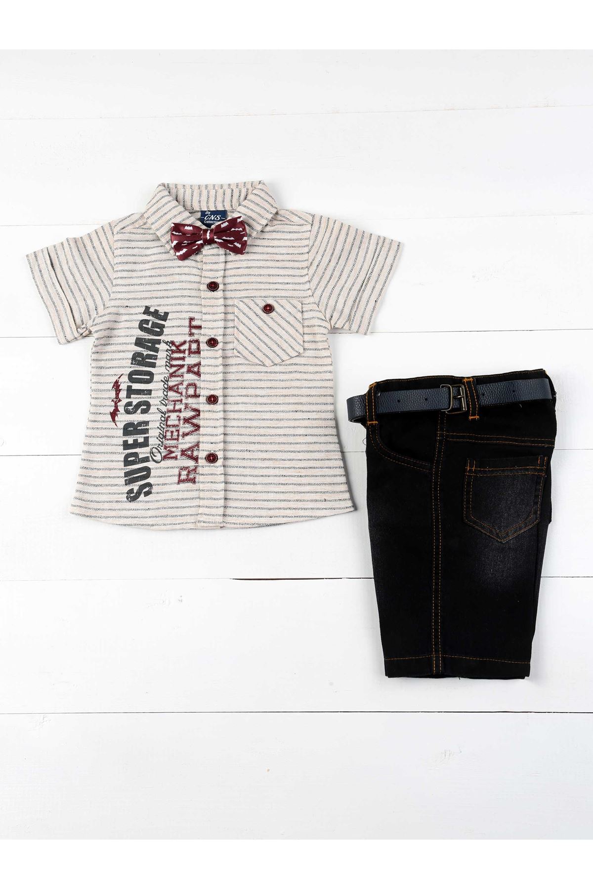 Boys clothing summer shorts belt shirt bow tie sets 4-piece daily holiday special occasions cotton fabric kids outfit