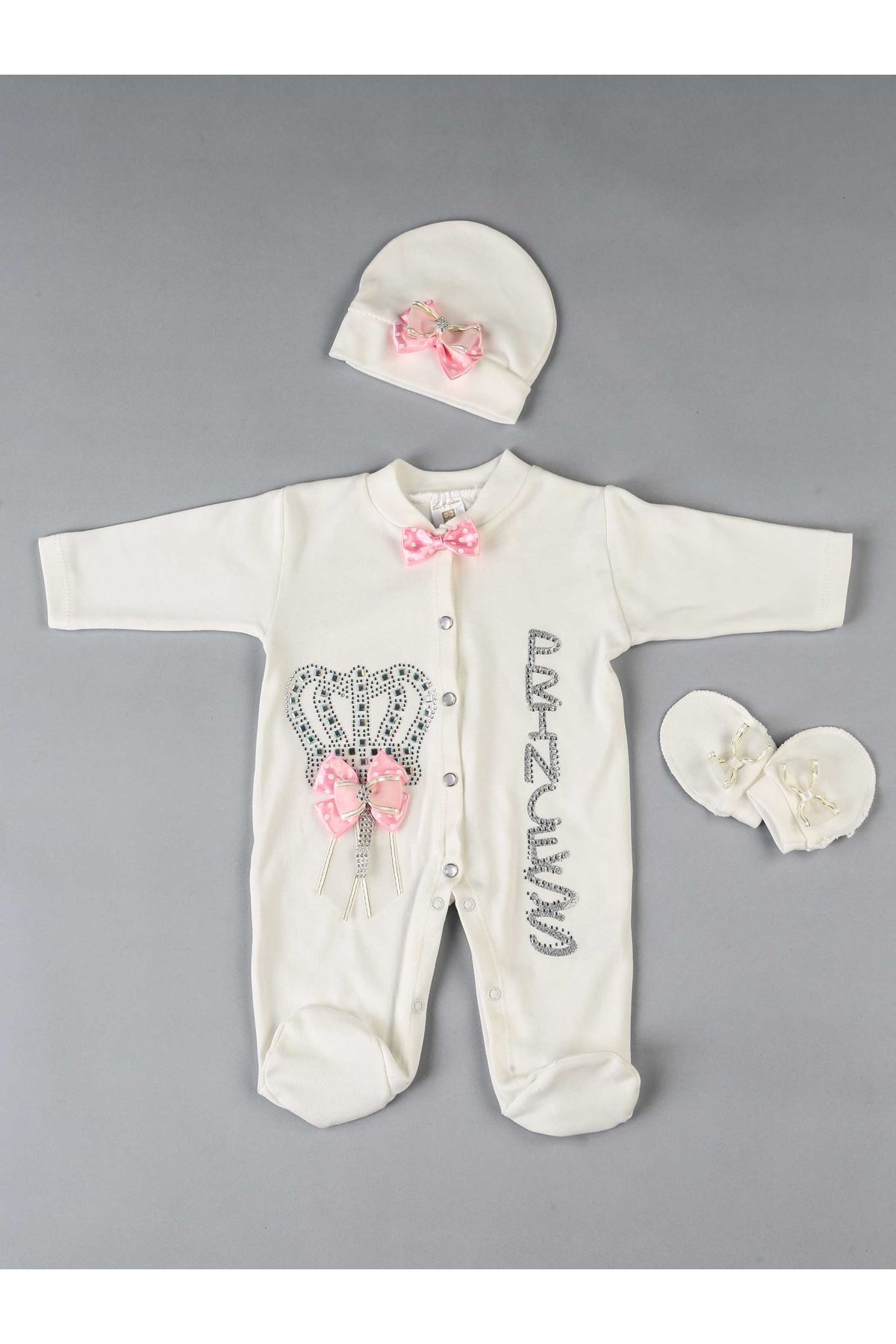 Pink Princess Baby Girl Suit Queen Crowned 3 Pieces Jumpsuit newborn Clothing Outfit Girls Babies Cotton Antiallergic Model