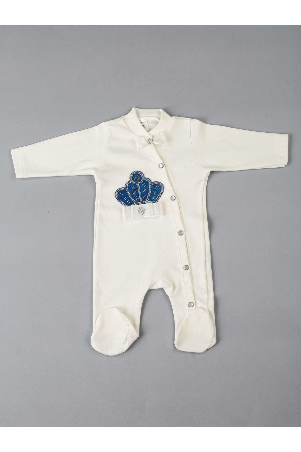 Navy blue King Crowned Male Baby 5 Piece Jumpsuit Set