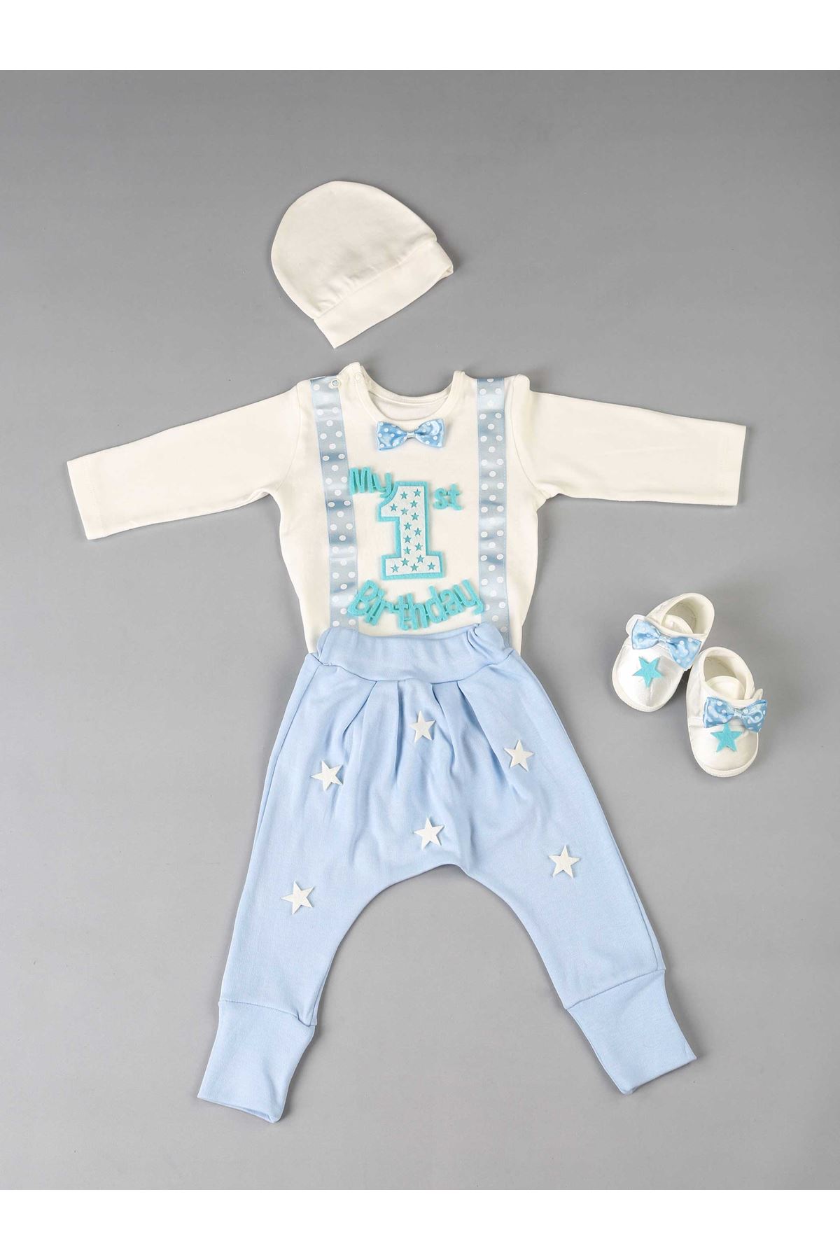 Blue 1 Years Old Male Baby 4 Piece Set