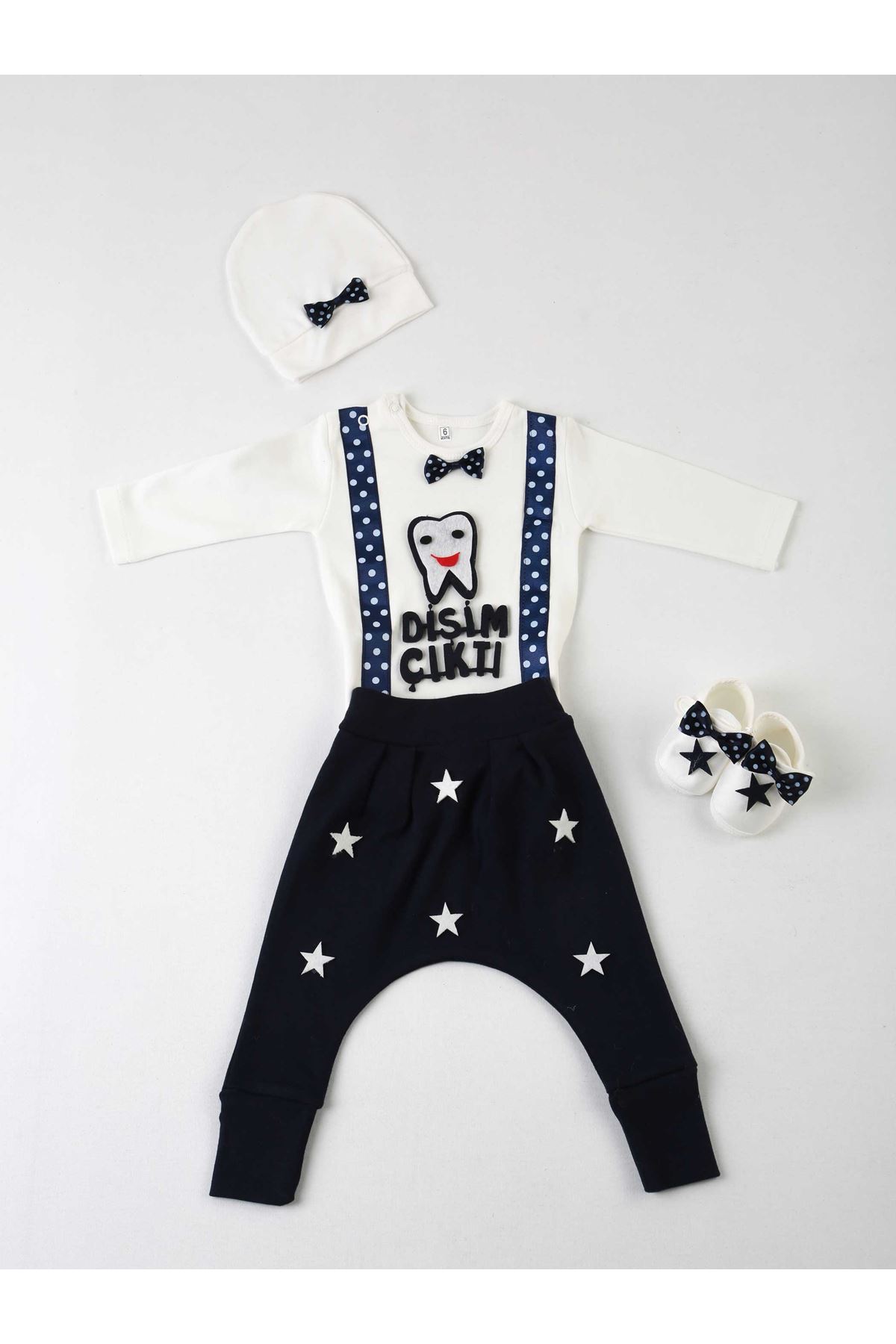 Navy Blue Tooth Output 4 Piece Baby Suit
