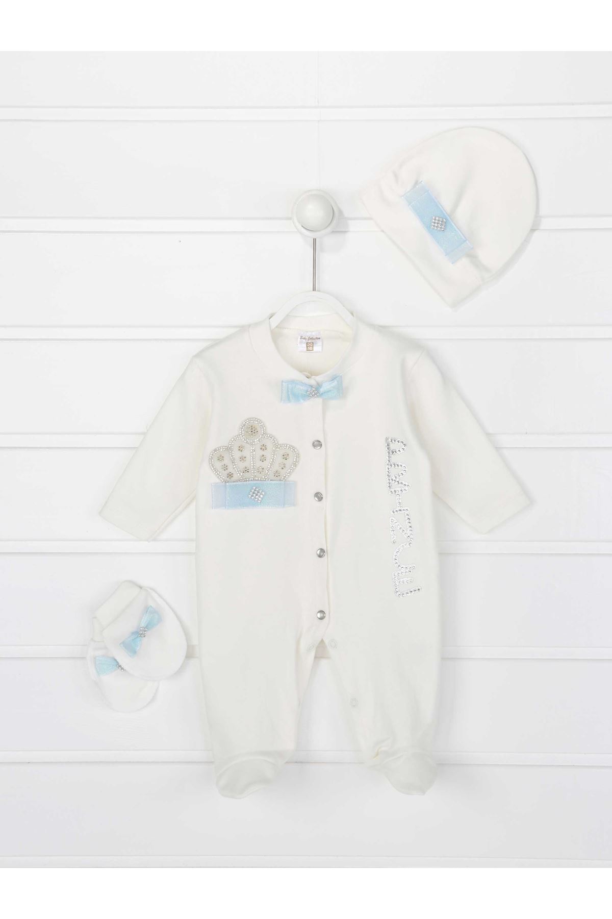Blue King Crowned Prince Boy Baby 3 Piece RompersBlue King Crowned Prince Boy Baby 3 PCs Rompers