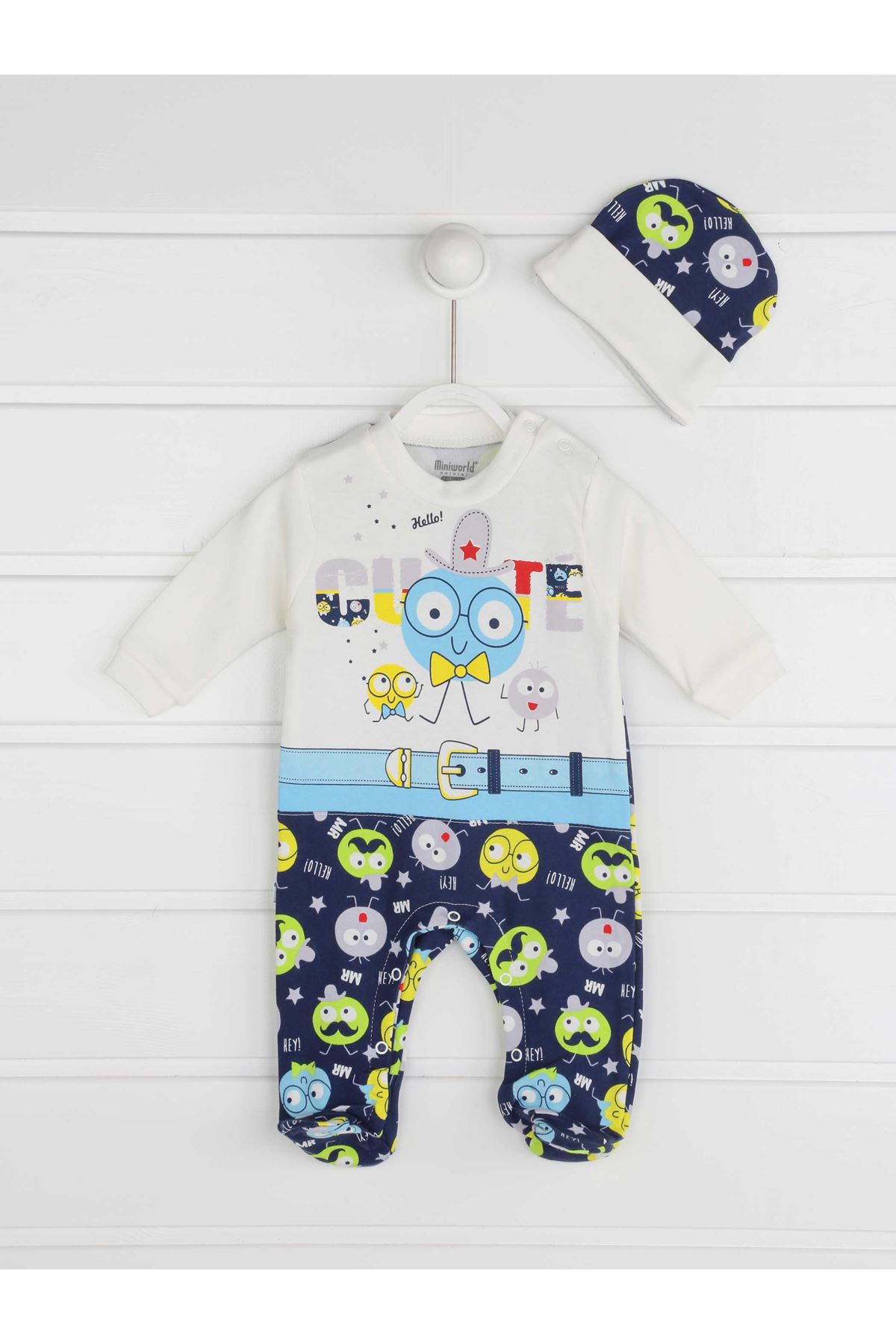 White Male Baby Hat Jumpsuit