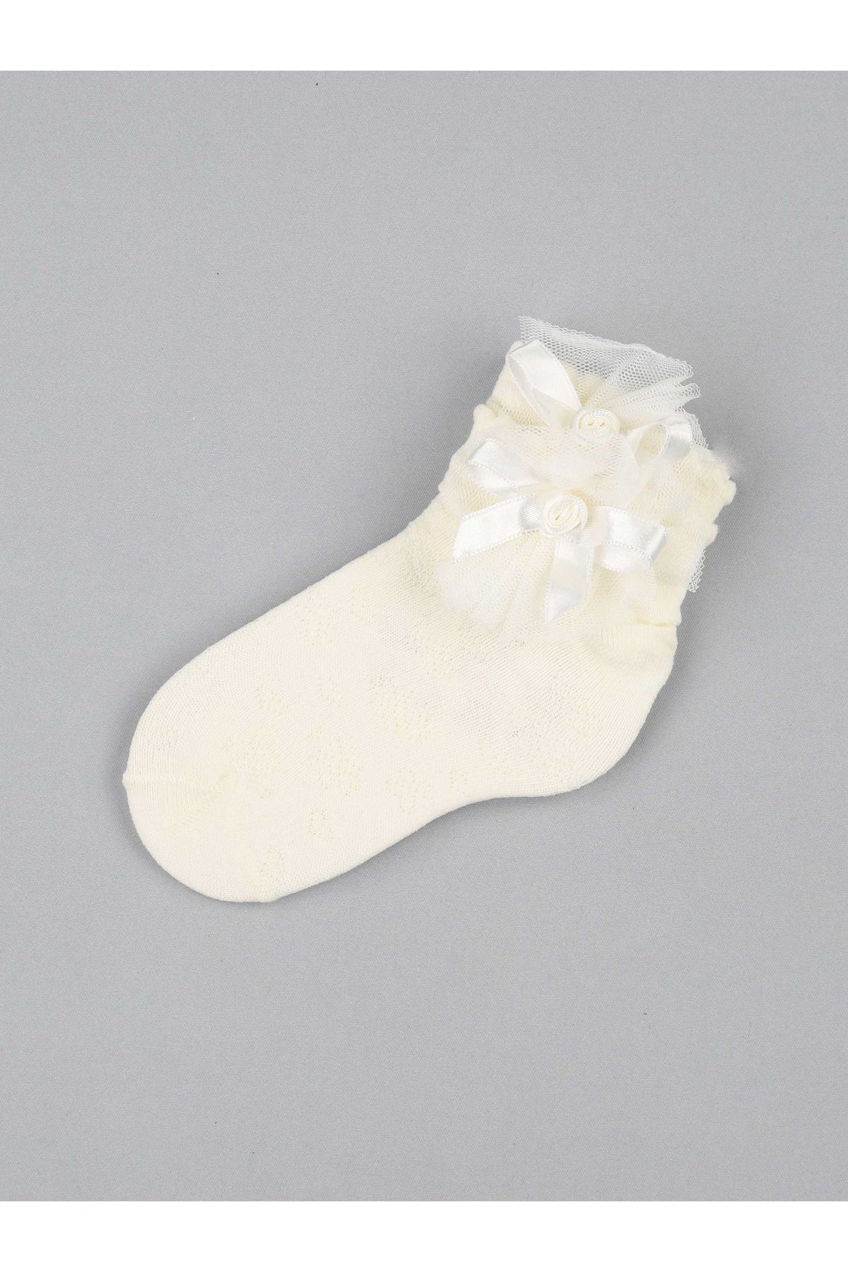Cream Bow Tulle Girl Socks