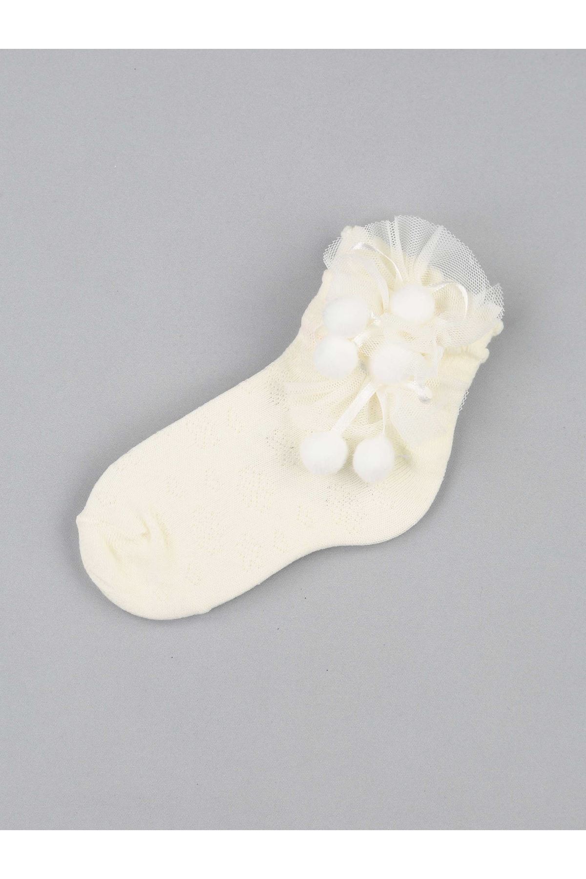 Cream Tulle Pompom Girl Socks