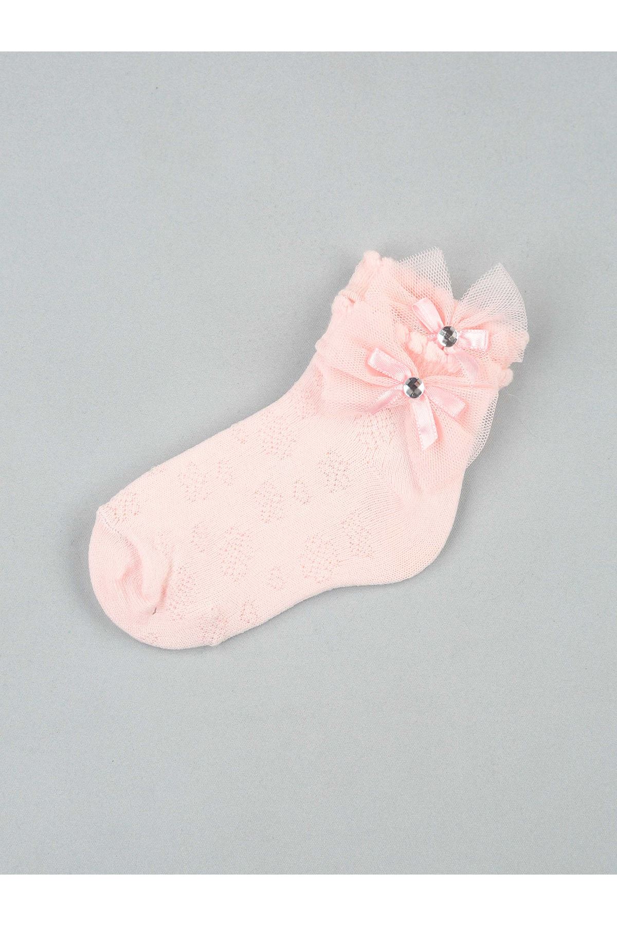 Pink Bow Tulle Stone Girl Socks