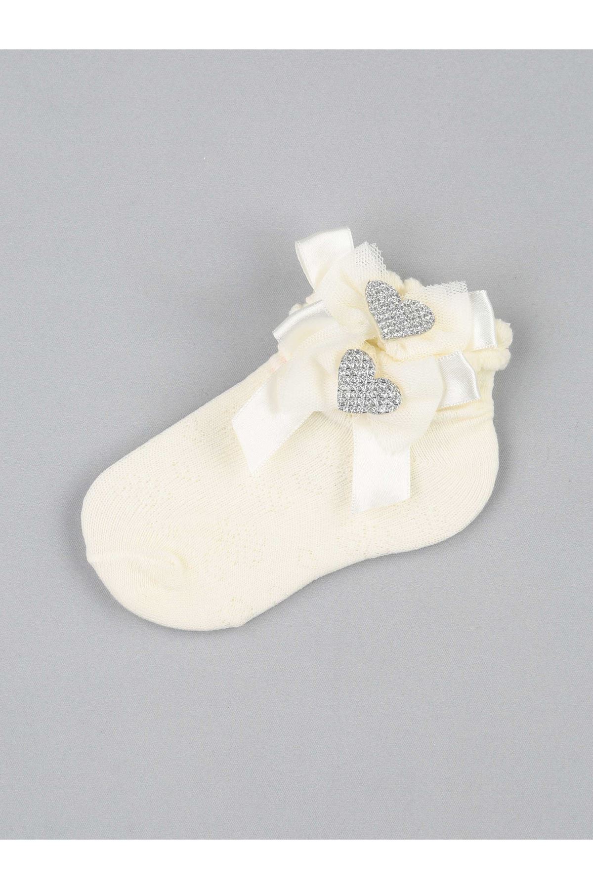 Cream Bow Heart Baby Girl Socks