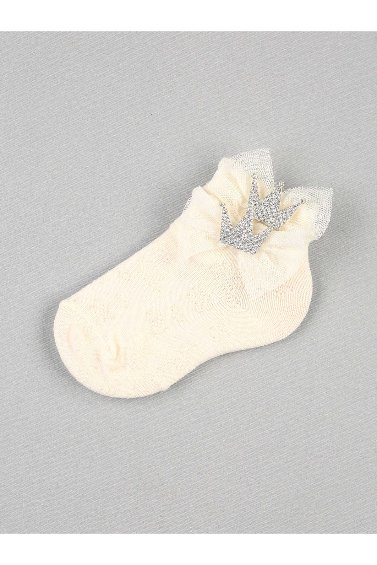 Cream Bow Crowned Baby Girl Socks