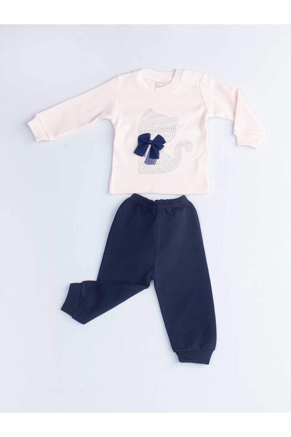 Powder Pink Navy Blue Baby Girl 2 Piece Set Tracksuit Bottom Babies Girls Wear Top Outfit Cotton Casual Casual Outfit models