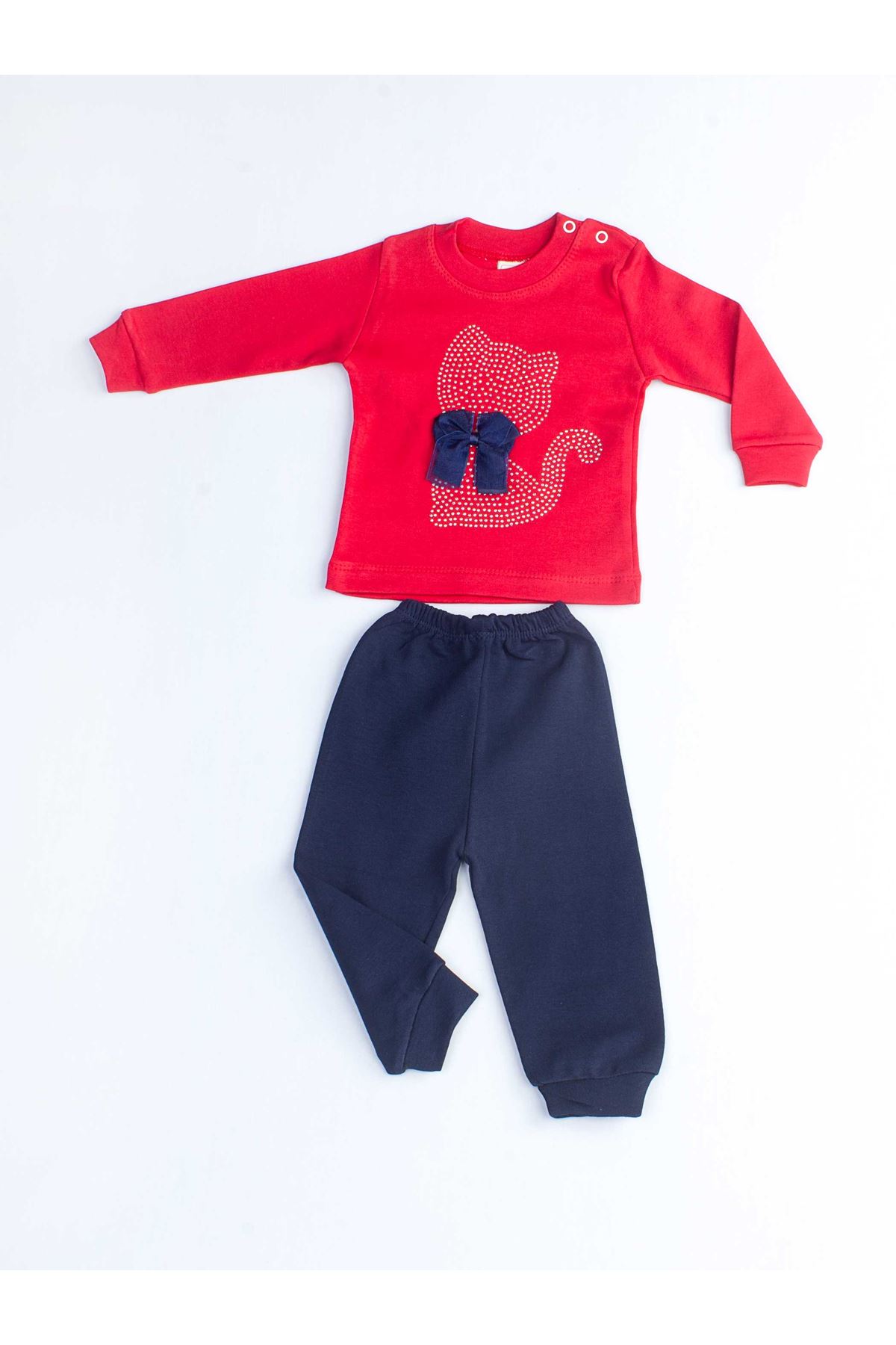 Red Baby Girl Cat Vetch 2 Piece Set Tracksuit Bottom Wear Top Outfit Cotton Casual Casual Outfit Models