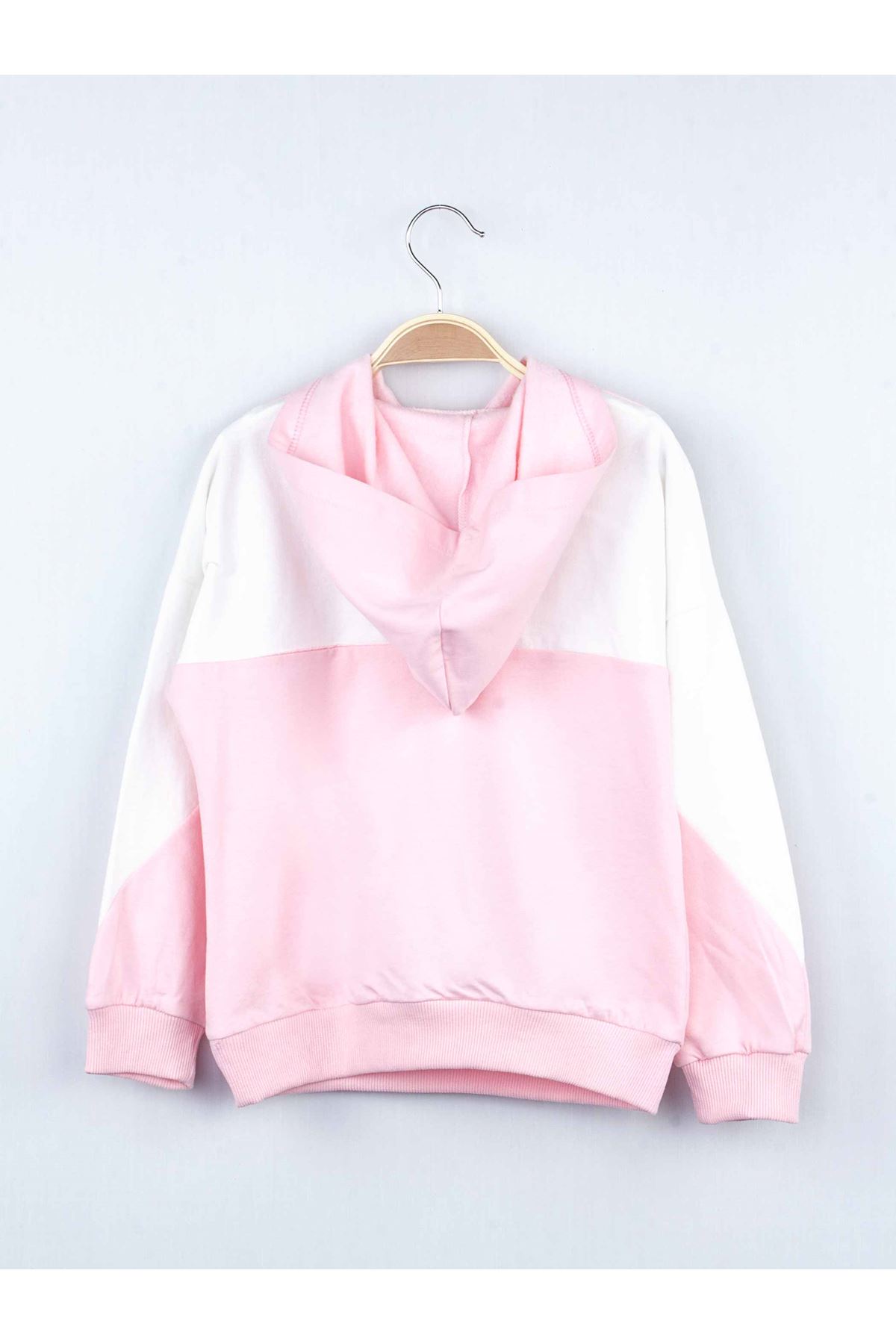 Pembe Mevsimlik Kapüşonlu Kız Çocuk Eşofman Takımı
