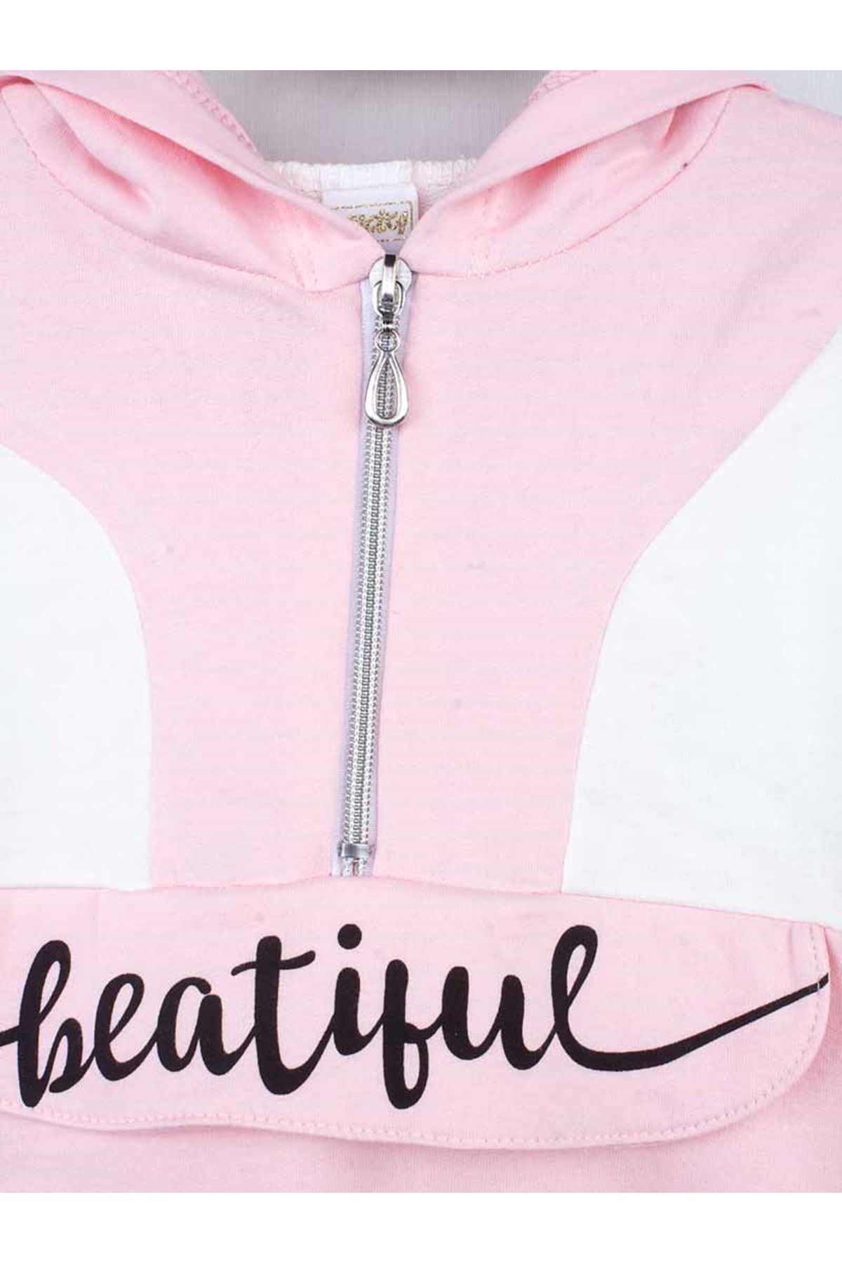 Pembe Mevsimlik Kapüşonlu Kız Çocuk Eşofman Takımı