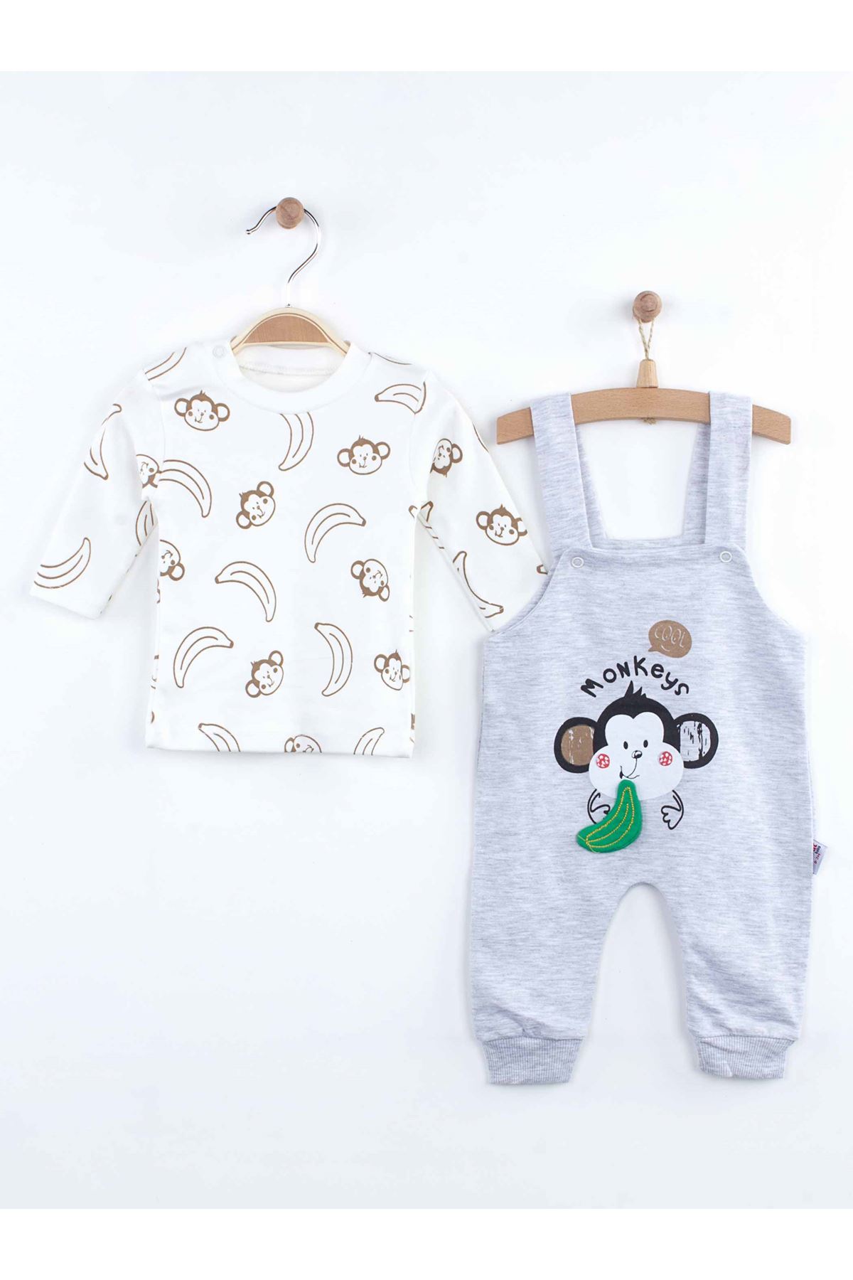 Gray Monkey Printed Baby Boy Salopet Jumpsuit