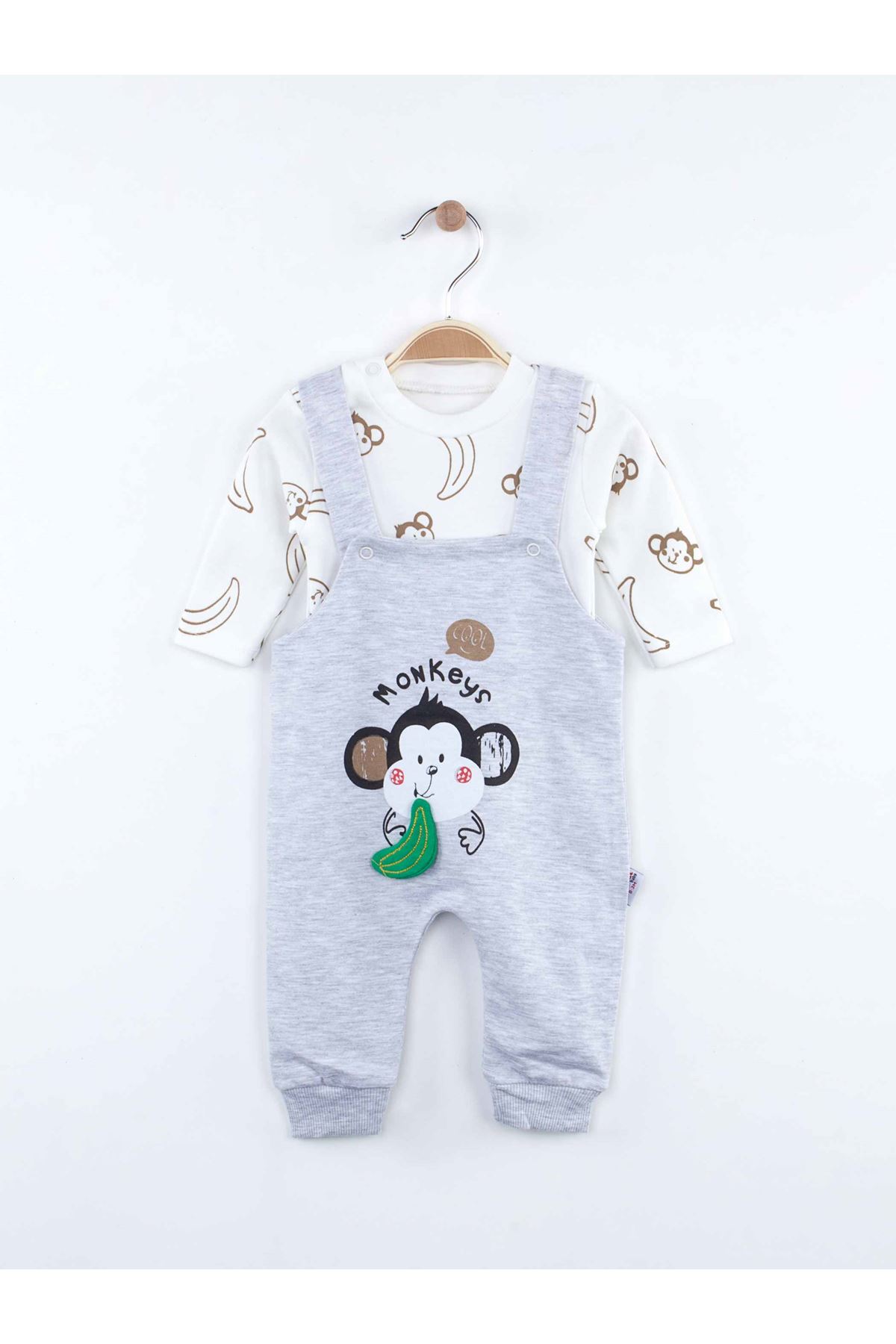 Gray Monkey Printed Baby Boy Salopet Jumpsuit
