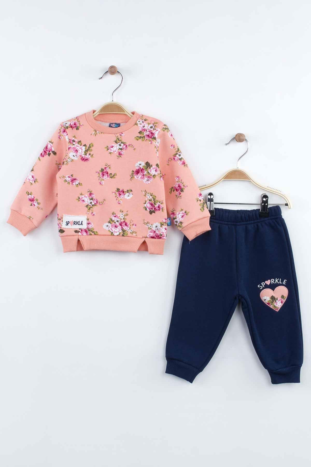 Pink Baby girl suit bottom tracksuit top sweat 2 piece set cotton soft seasonal warm babies suits model