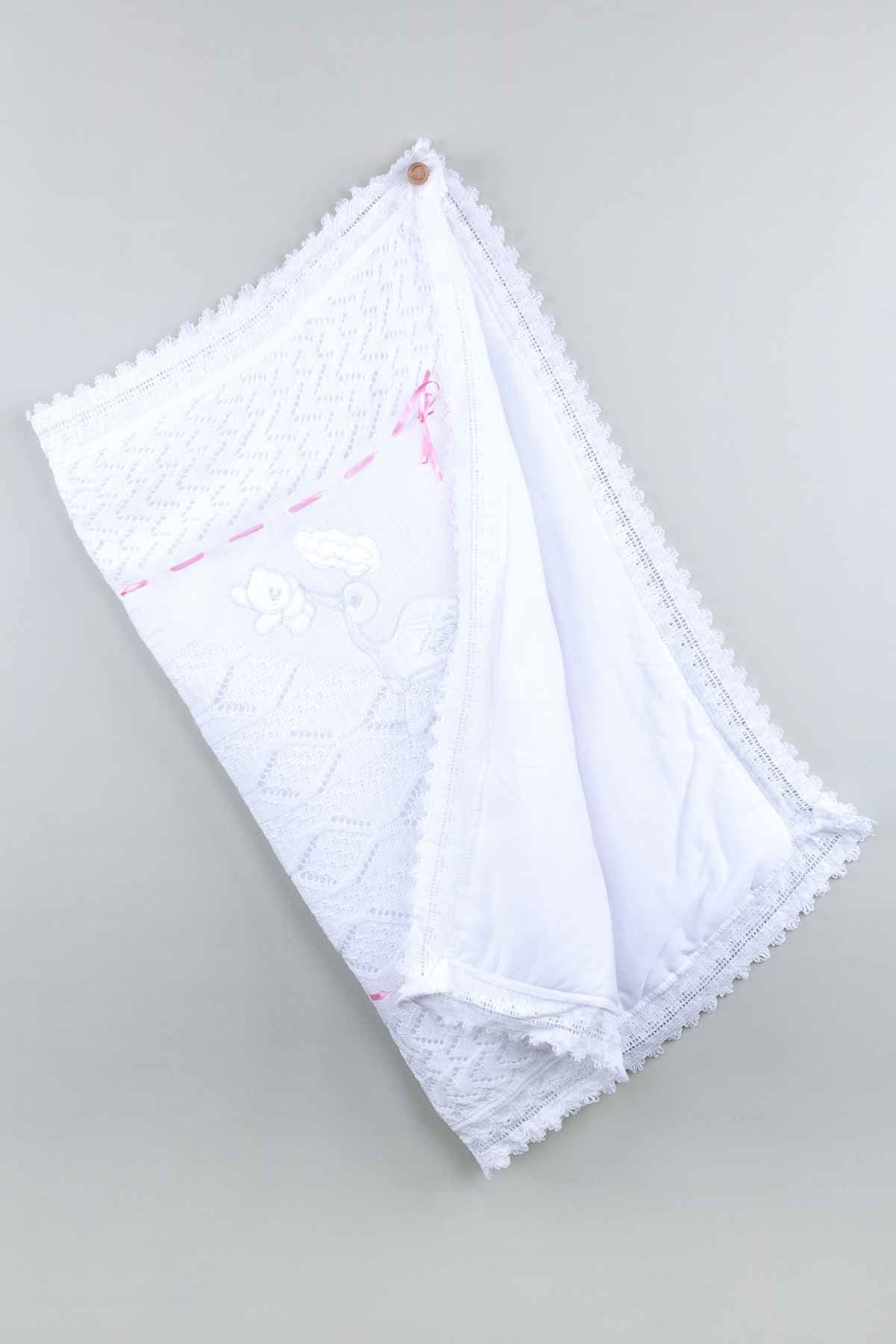 Beyaz Triko Örme 80x80 cm Kız  Bebek Battaniye