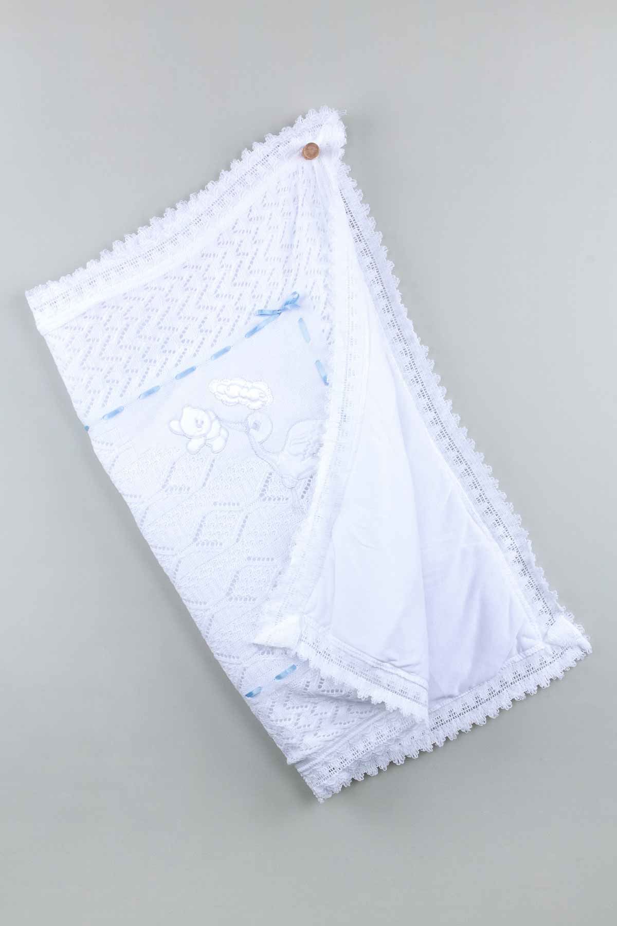 Beyaz Triko Örme 80x80 cm Erkek Bebek Battaniye