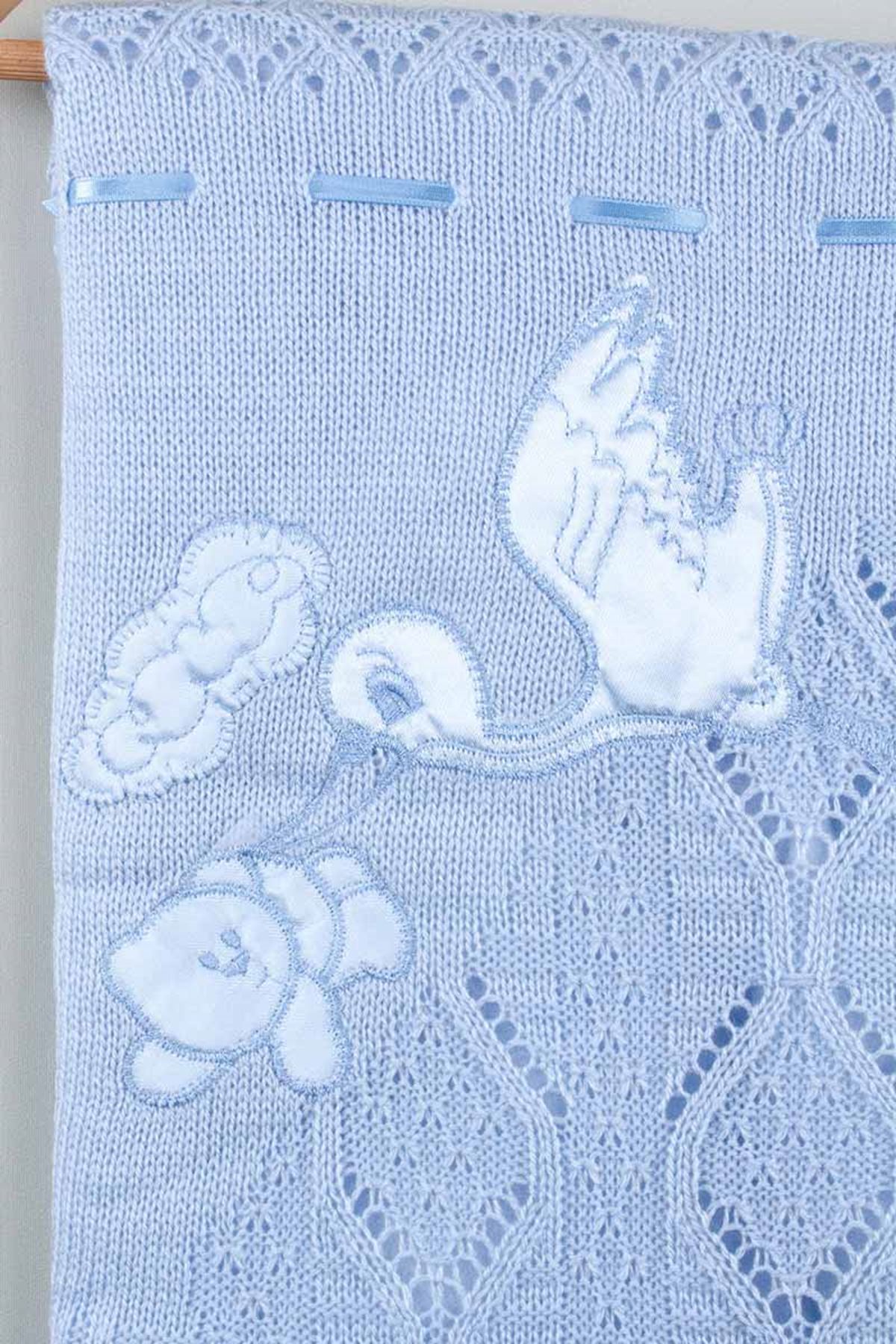 Mavi Triko Örme 80x80 cm Erkek Bebek Battaniye