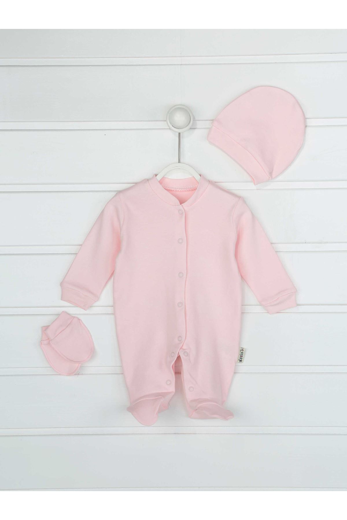 Pink baby girl solid color 3-piece suit overalls gloves hat infants cotton comfortable daily newborn hospital outlet models