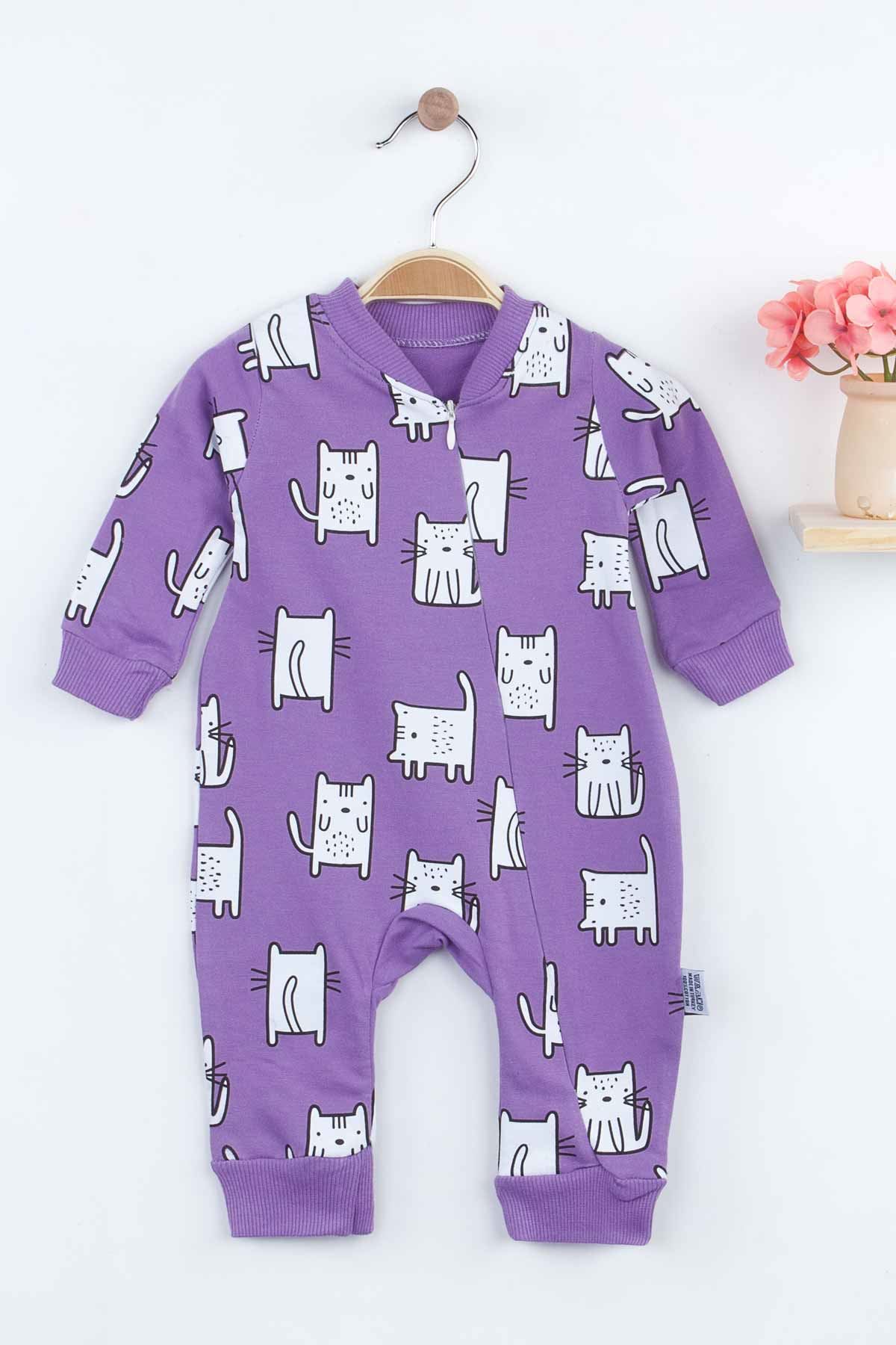 Modakids Çocuk ve Bebek GiyimMor Kedi Desenli Kız Bebek