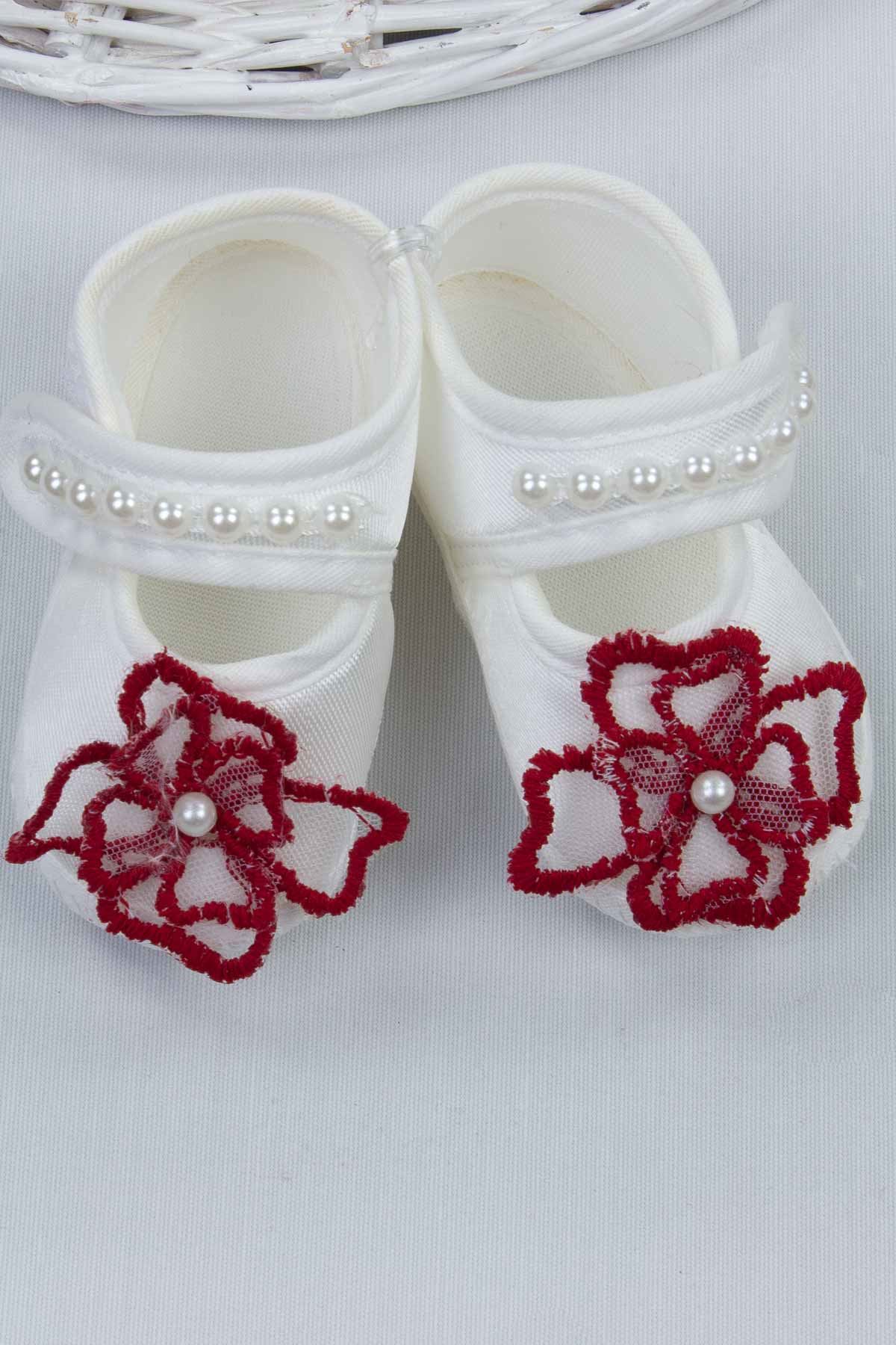 Kırmızı Kız Bebek 3 lü Hediyelik Çorap Bandana Ayakkabı Set