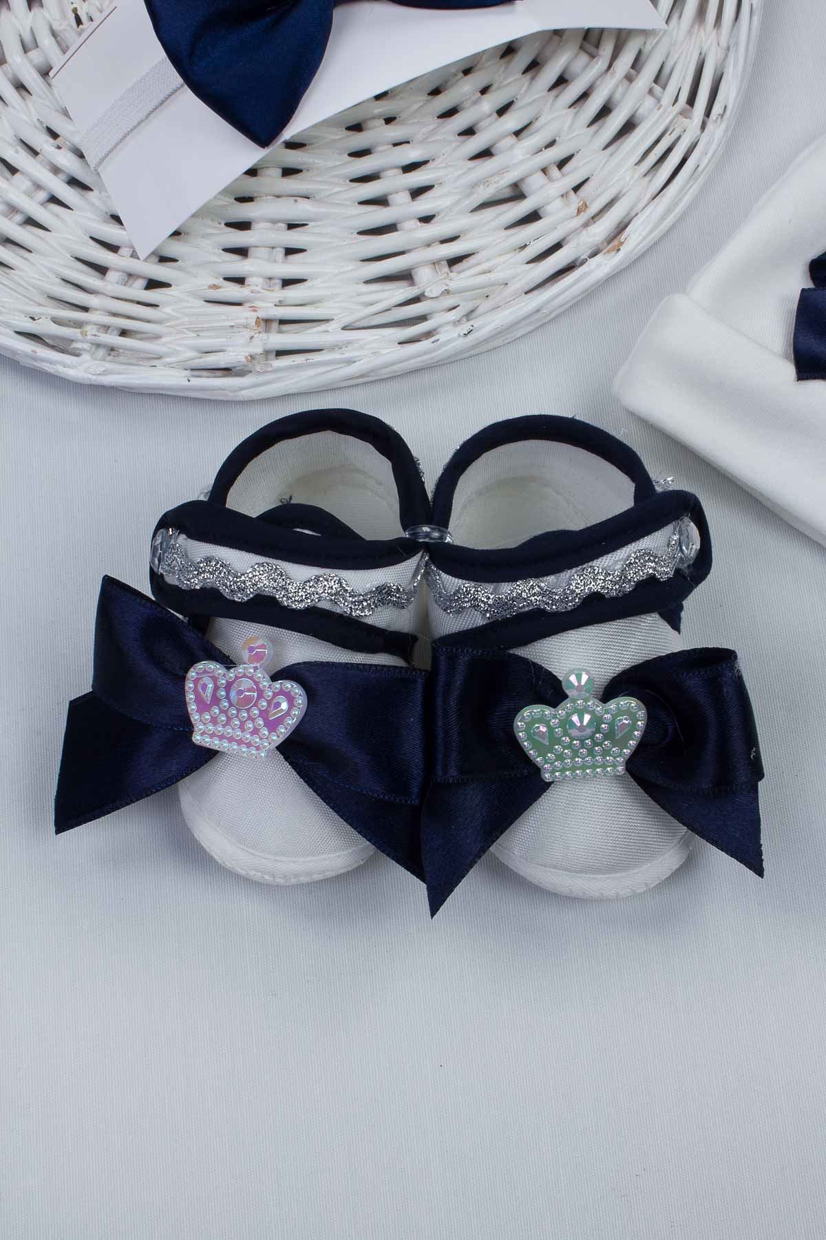 Navy blue Male Baby 3 pcs Gift Hat Bowtie Shoes Set