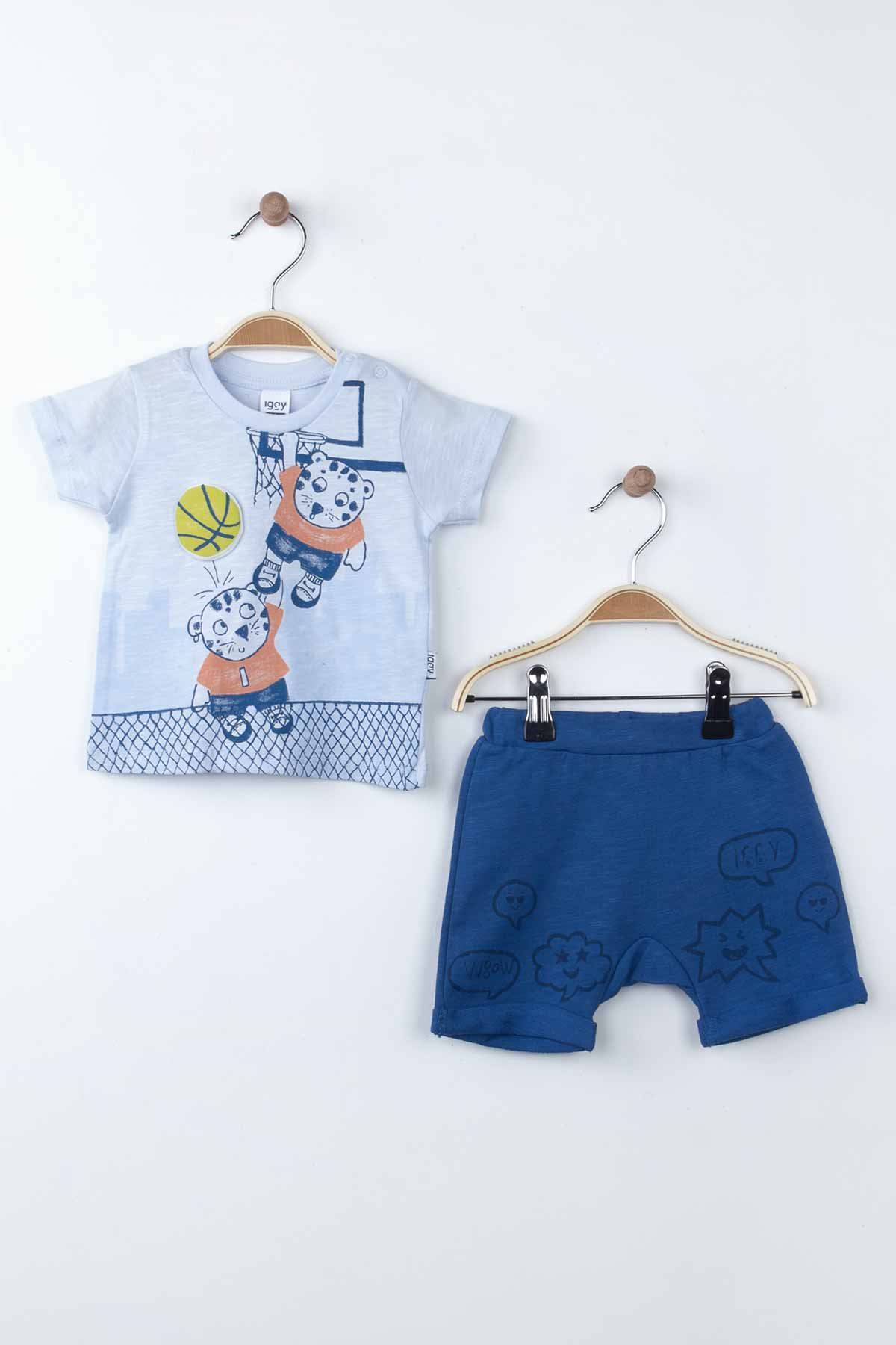 Blue Baby Boy Summer Suit Outfit Bottom Child Clothes Tops Male Boys Babies Outfit Holiday Beach Kids wear Suit Clothing model