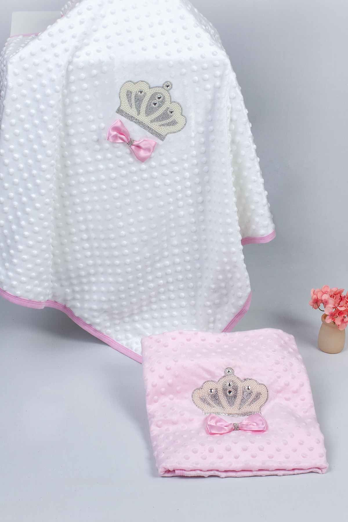 Beyaz 85X90 cm Kraliçe Taçlı Nohut Kız Bebek Battaniye