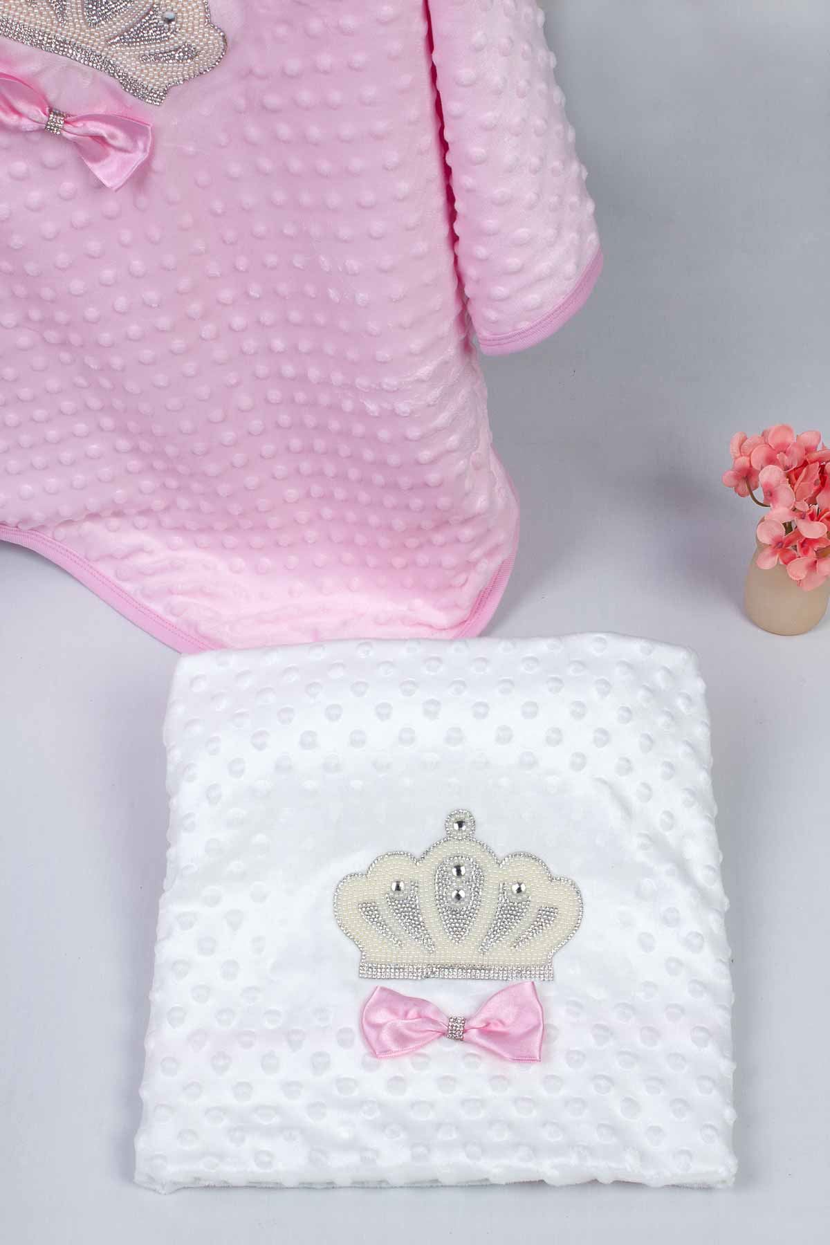 Beyaz 85X90 cm Kraliçe Taçlı Nohut Kız Bebek Battaniye