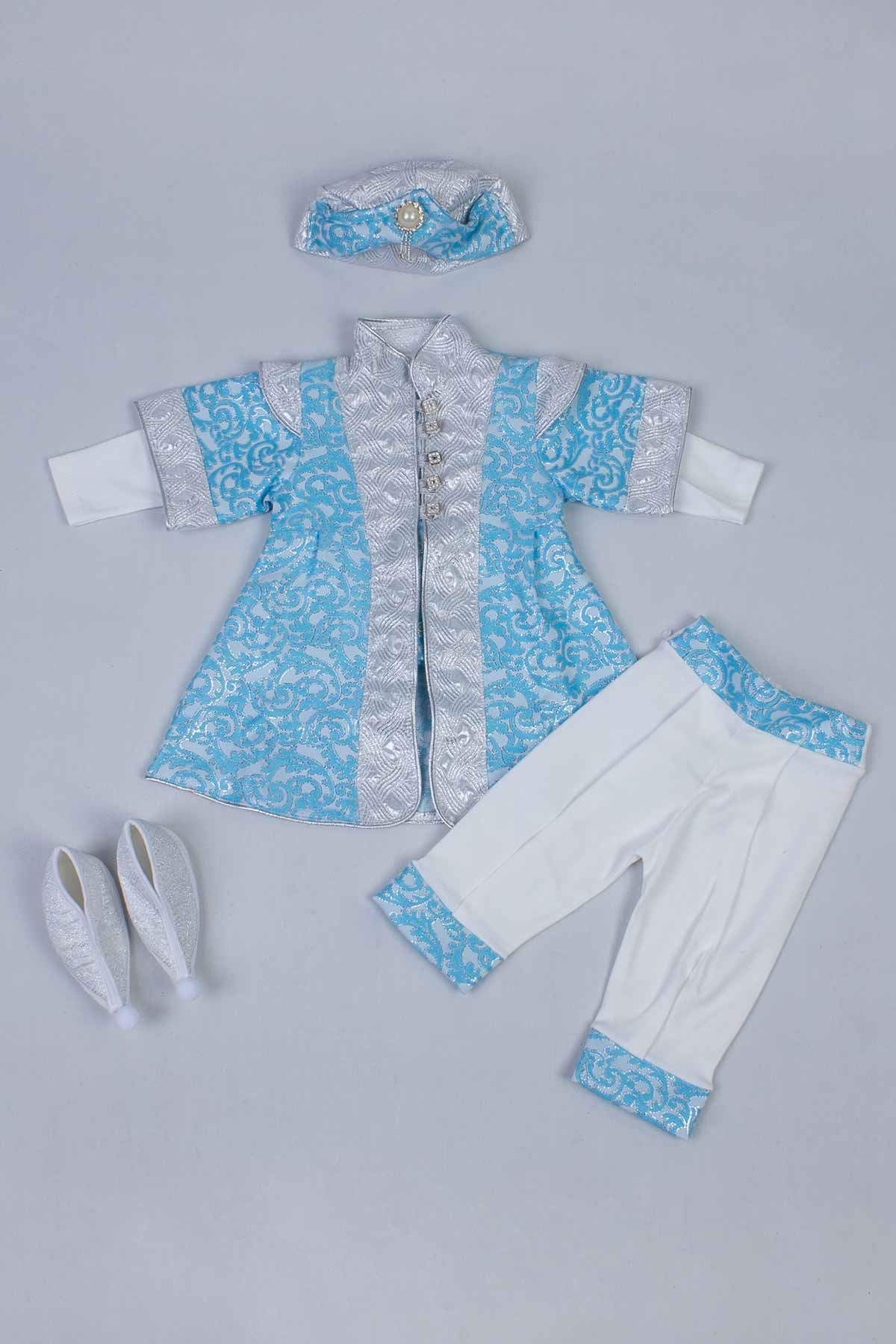 Blue Boy Baby Suit Prince Ottoman Prince Gentleman Formal Dresses Boys Babies 5 Piece Set Male Clothing Special Occasions Outfit Models