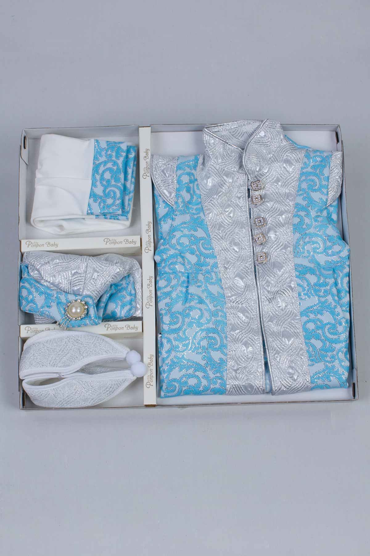 Blue Boy Baby Suit Prince Ottoman Prince Gentleman Formal Dresses Boys Babies 5 Piece Set Male Clothing Special Occasions Outfit Models
