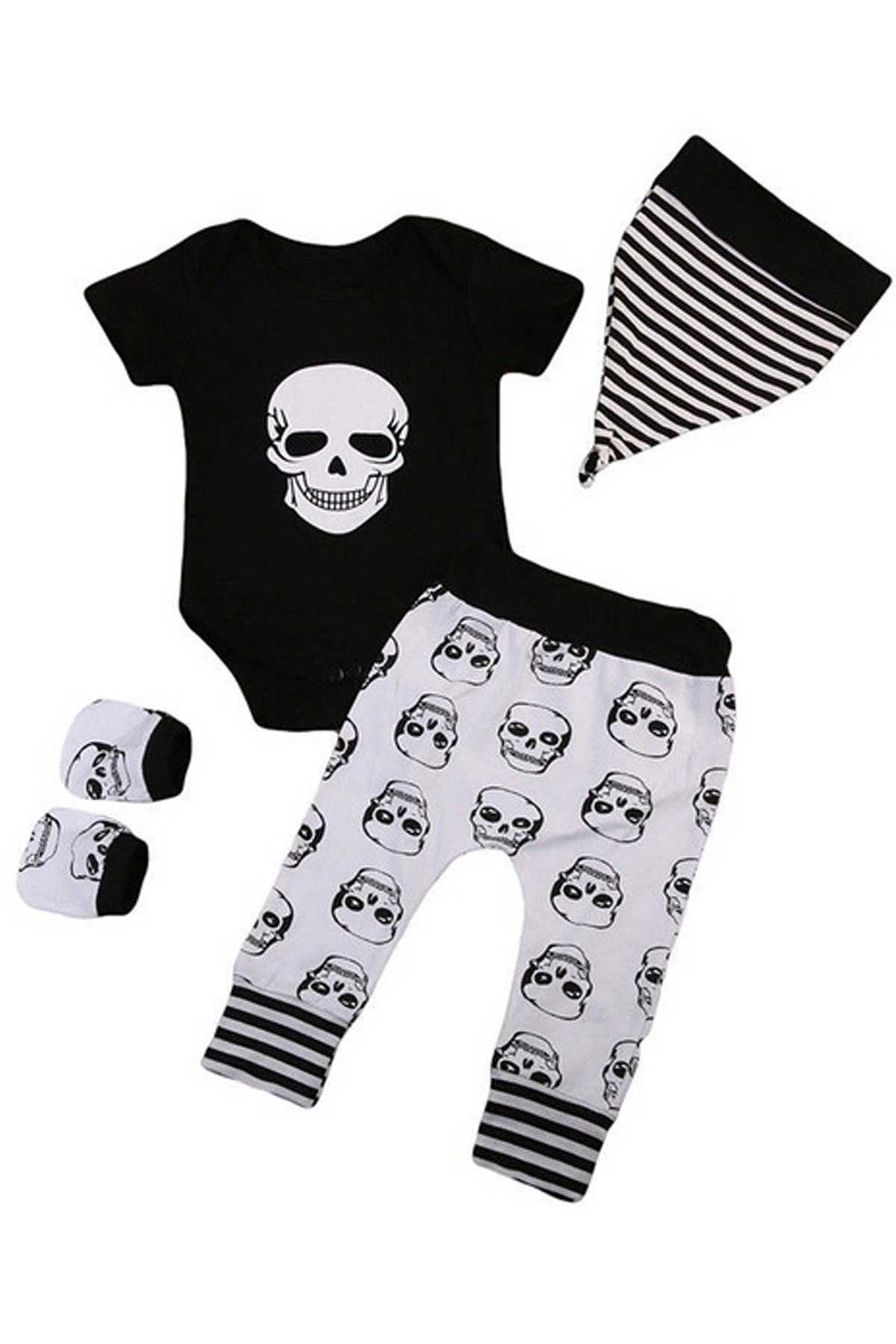 2021 Summer Baby Boy Girl Skull Clothes Romper + Long Pant Hat 4 pcs Outfit Set 0-18M Baby rompers girls boys newborn clothes