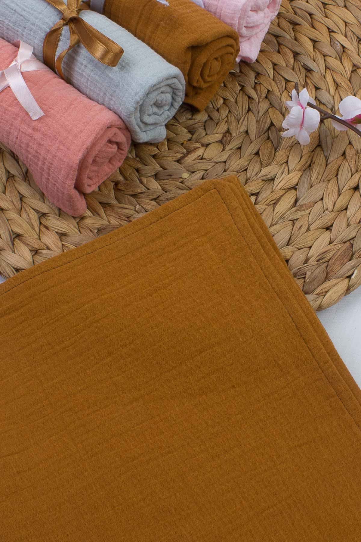 Hardal Çift Kat Müslin Bürümcük 50x70 cm Bebek Omuz Bezi Battaniye