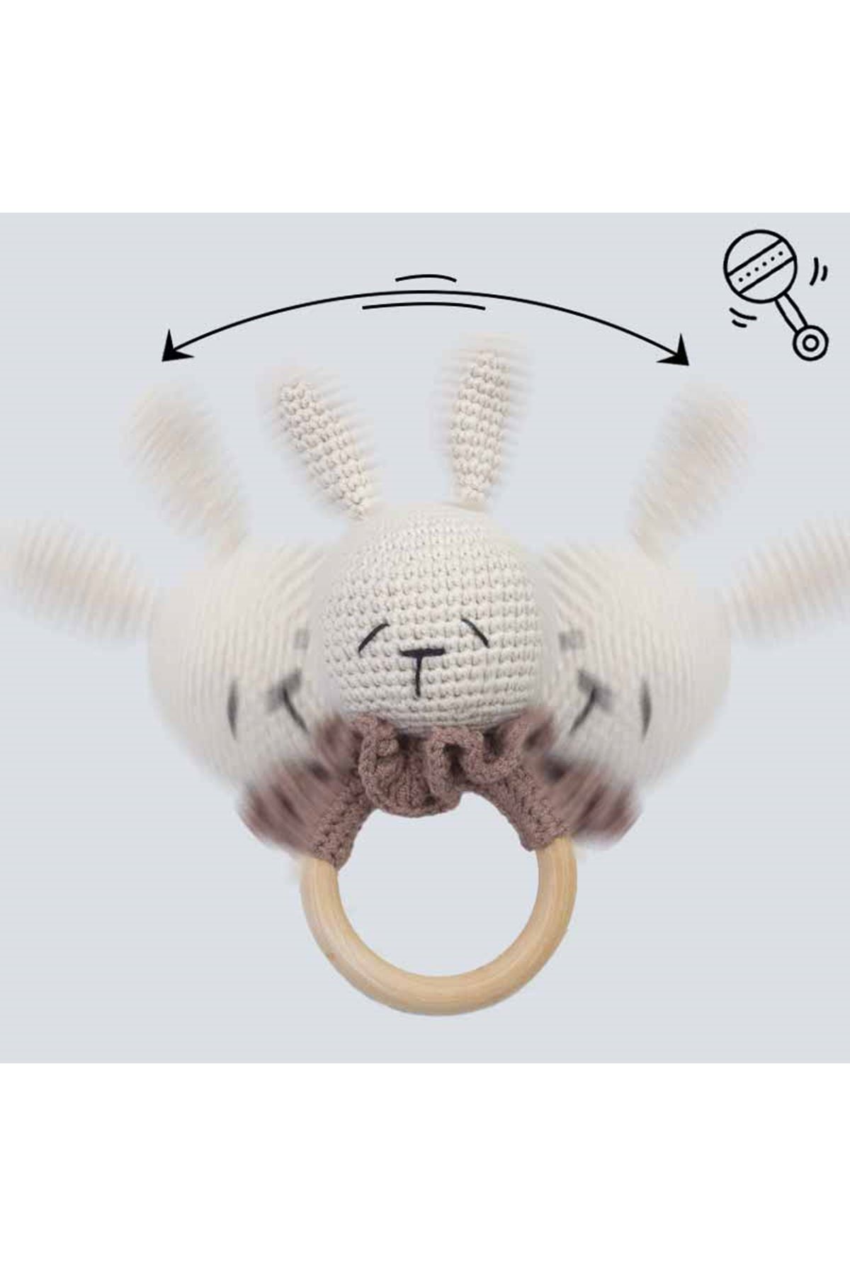 Krem Organik El Yapımı Amigurumi Tavşan Çıngırak Oyuncak