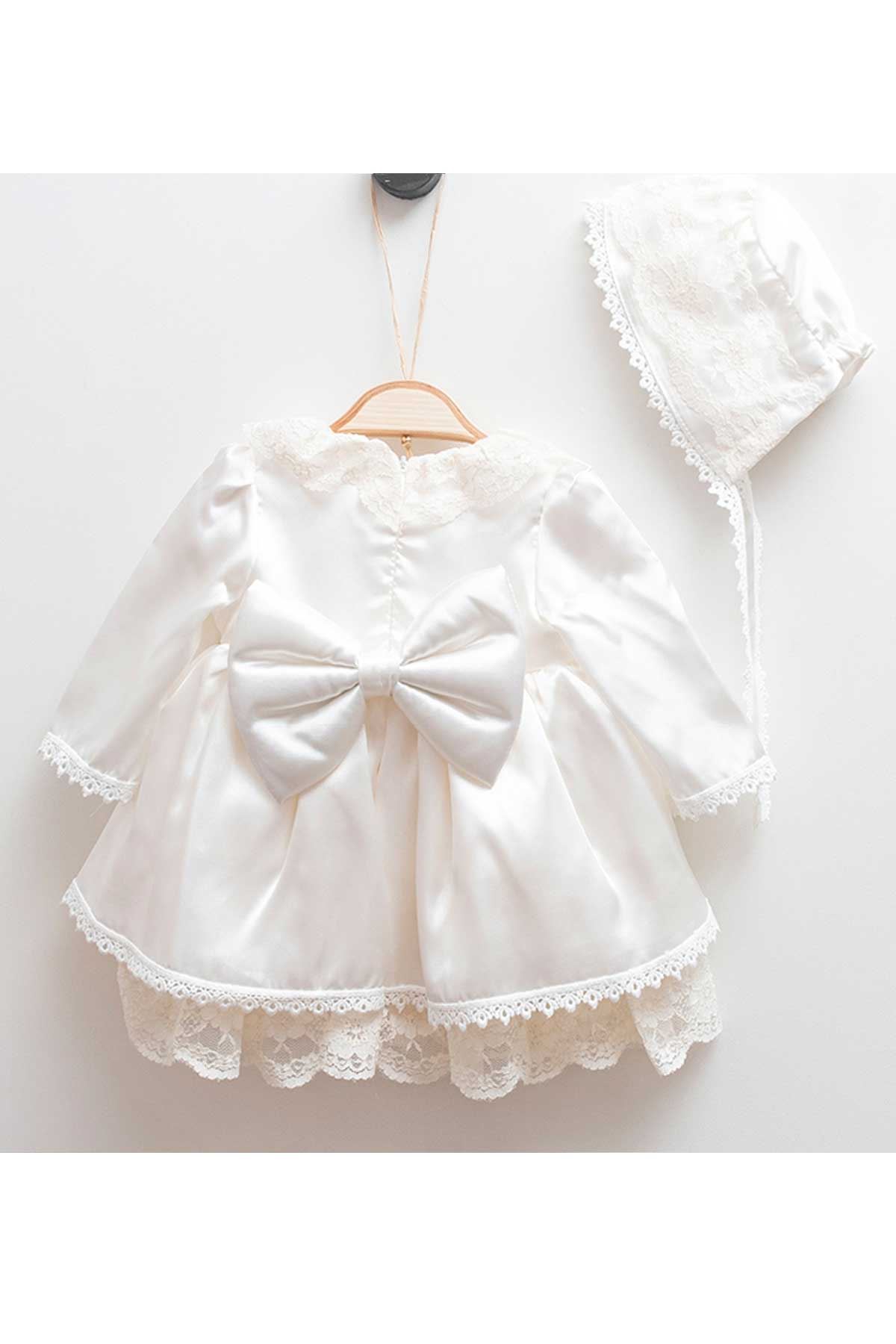 Krem Pelerin Dantel Kız Bebek Elbise Set