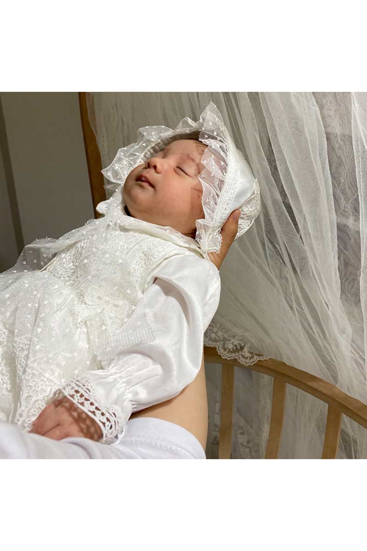 Krem Dantel Kız Bebek Elbise Set