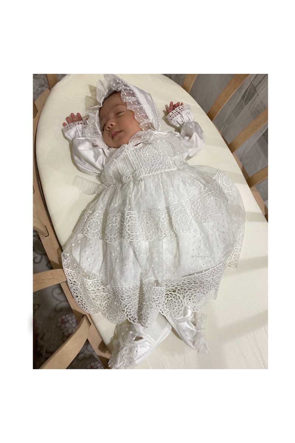 Krem Dantel Kız Bebek Elbise Set