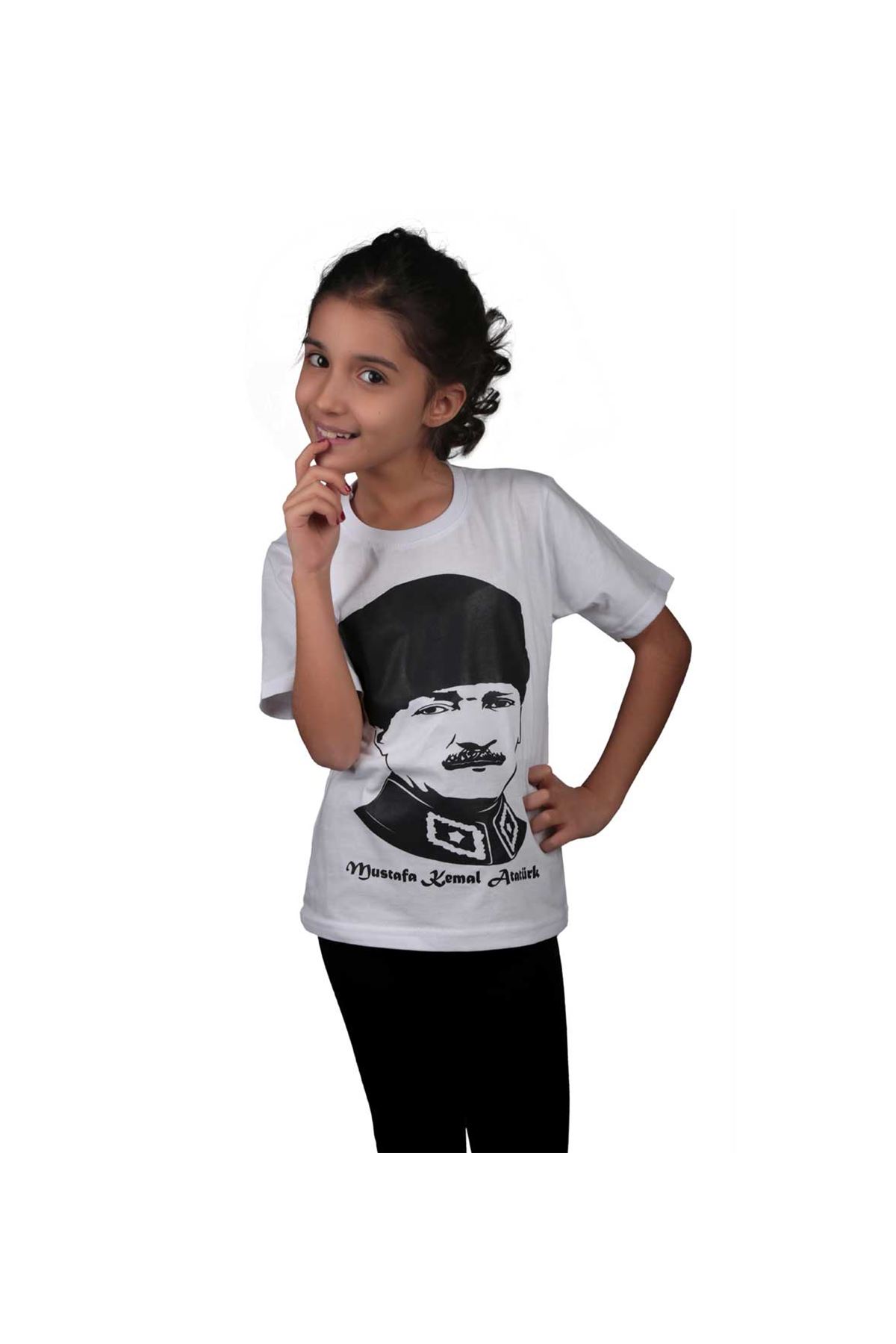 Beyaz Atatürk Baskılı Çocuk Pamuklu Tişört