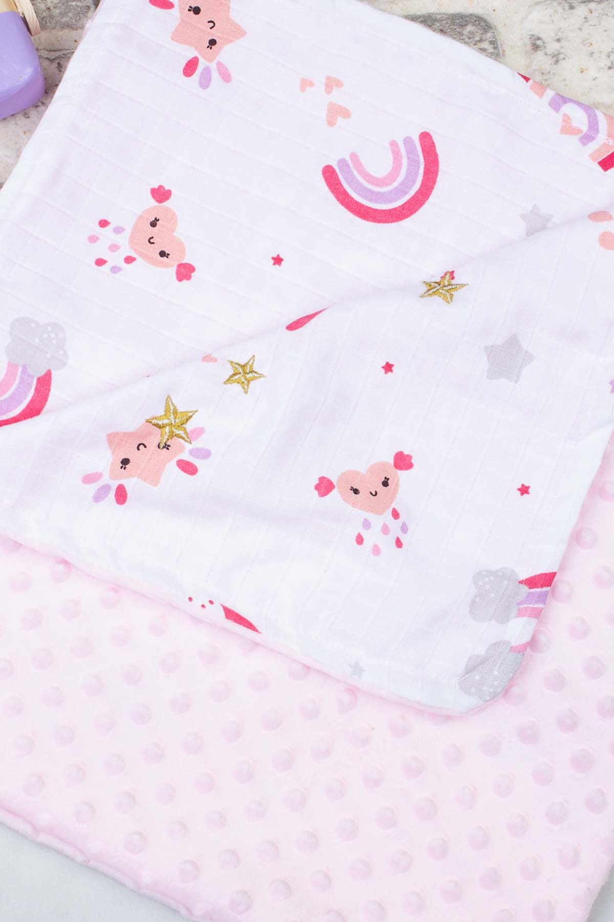 Pembe Müslin Nohut Çift Taraflı Çok Amaçlı Bebek Battaniye