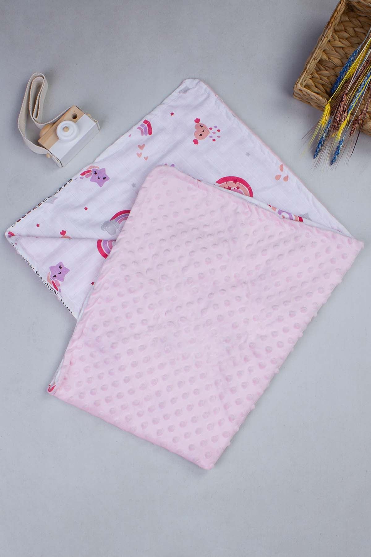 Pembe Müslin Nohut Çift Taraflı Çok Amaçlı Bebek Battaniye