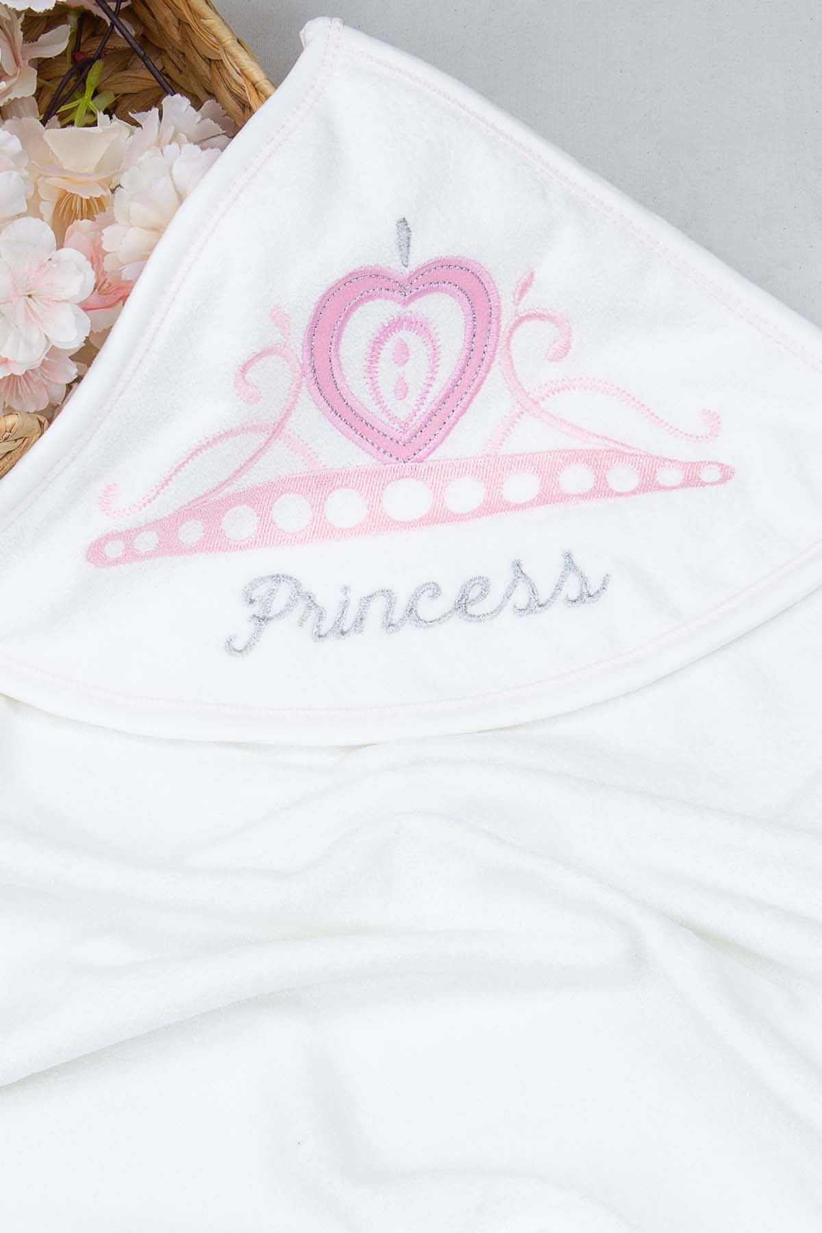 Beyaz Taçlı Prenses 2 Parça Kız Bebek Banyo Havlusu