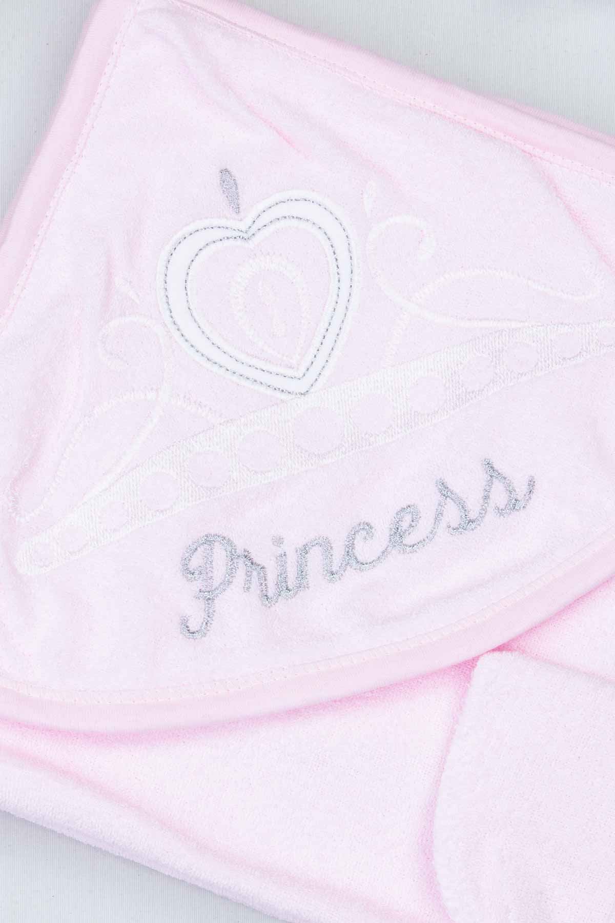 Pembe Taçlı Prenses 2 Parça Kız Bebek Banyo Havlusu