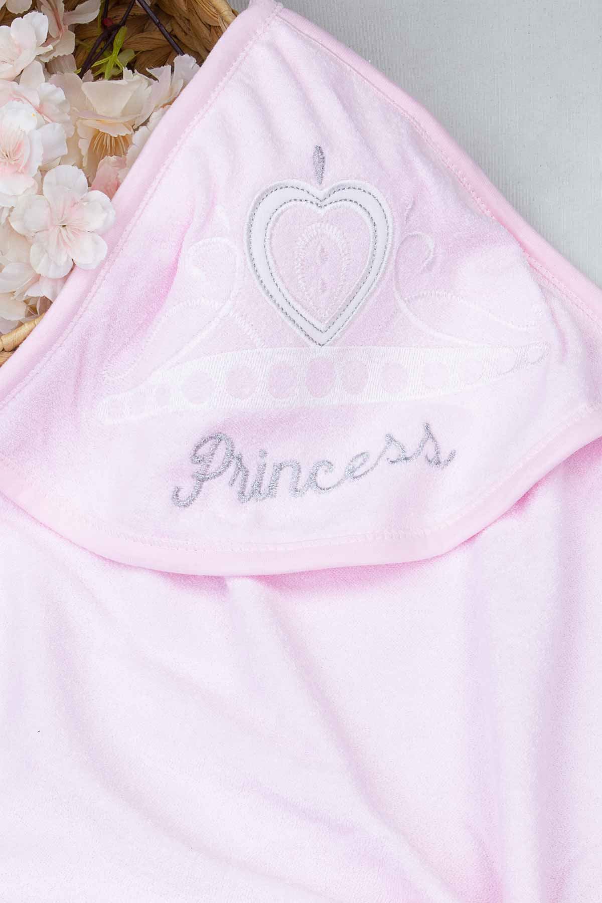 Pembe Taçlı Prenses 2 Parça Kız Bebek Banyo Havlusu