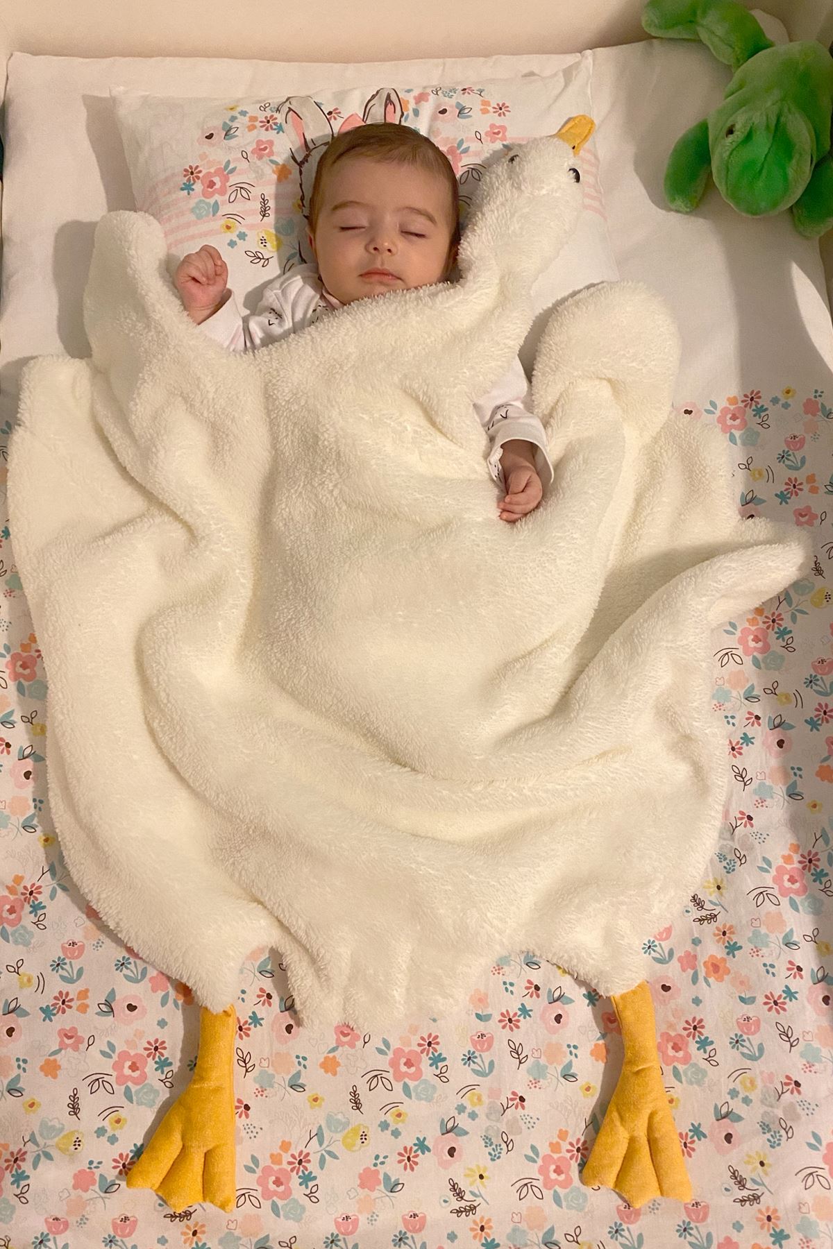 Krem Sevimli Çocuk Bebek Battaniyesi Ördek Kışlık Peluş Welsoft Kaz Battaniye